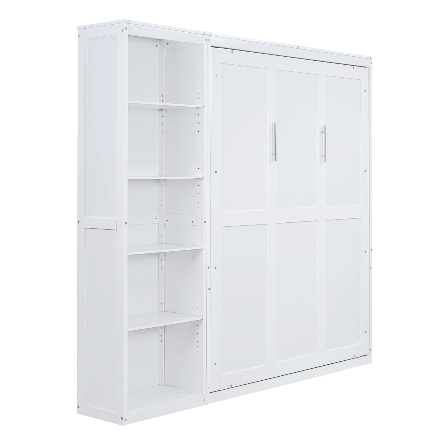 Merax Space-Saving White Murphy Bed Queen Size with Adjustable Storage Shelves, Multifunctional Foldable Wall Bed for Small Spaces Studio Study Office Guest Room