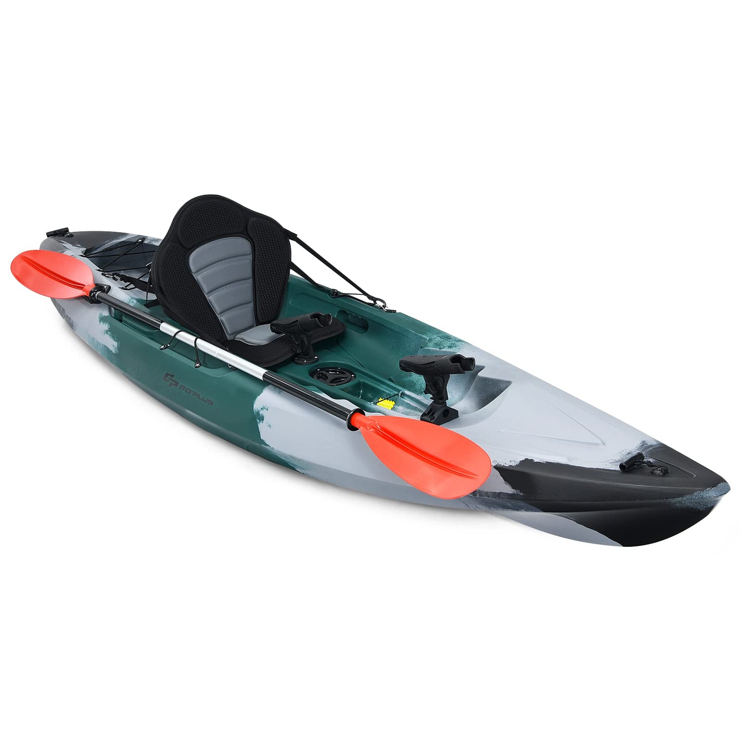 9.7FT Sit-On-Top Kayak Boat for Adults, 1-Person Fishing Kayak Raft with Aluminum Paddle & 4 Fishing Rod Holders, Portable Touring Kayak for Sea, Lake & River