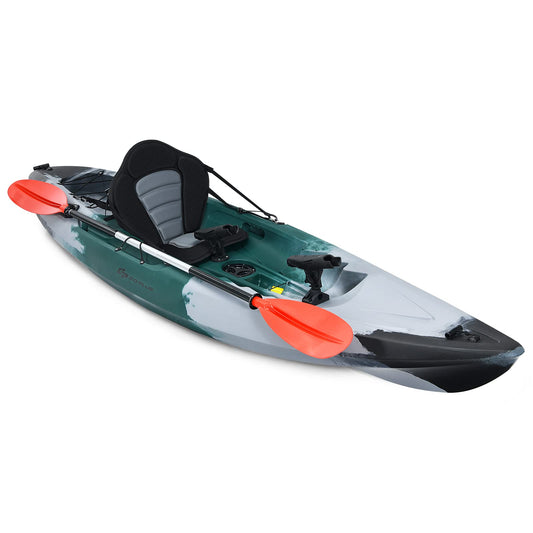 9.7FT Sit-On-Top Kayak Boat for Adults, 1-Person Fishing Kayak Raft with Aluminum Paddle & 4 Fishing Rod Holders, Portable Touring Kayak for Sea, Lake & River
