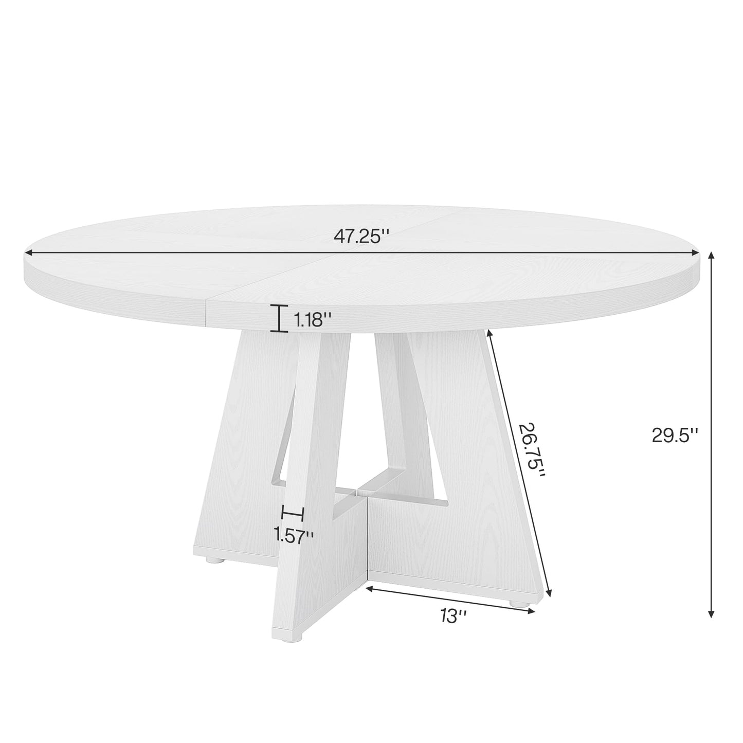 Tribesigns 47 inch Round Dining Table Wood Kitchen Table for Dining Room, 47" Dinner Room Tables for 4-6, Farmhouse Accent Furniture with Wooden Tabletop and Cross Base, White