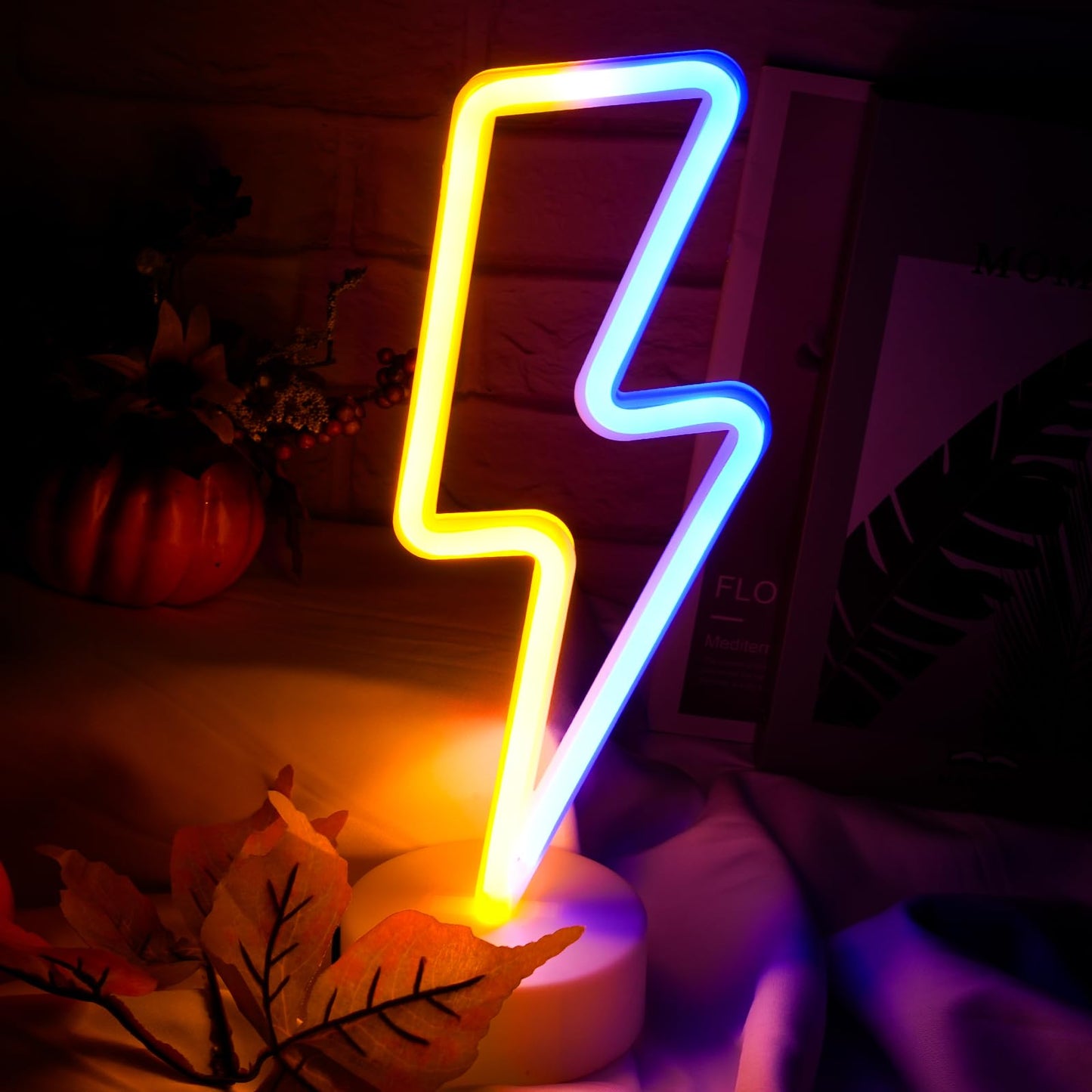 Sieral Lightning Bolt Neon Sign LED Light with Base, USB/Battery Operated, Multi Colors, Model Sieral-Neon Signs-05