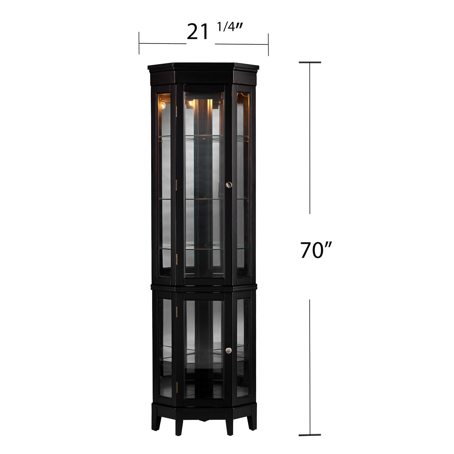 SEI Furniture Essex Corner Curio Cabinet - Adjustable Glass Shelves - 2 Tier With Black Finish, Transitional Style Pine, Black