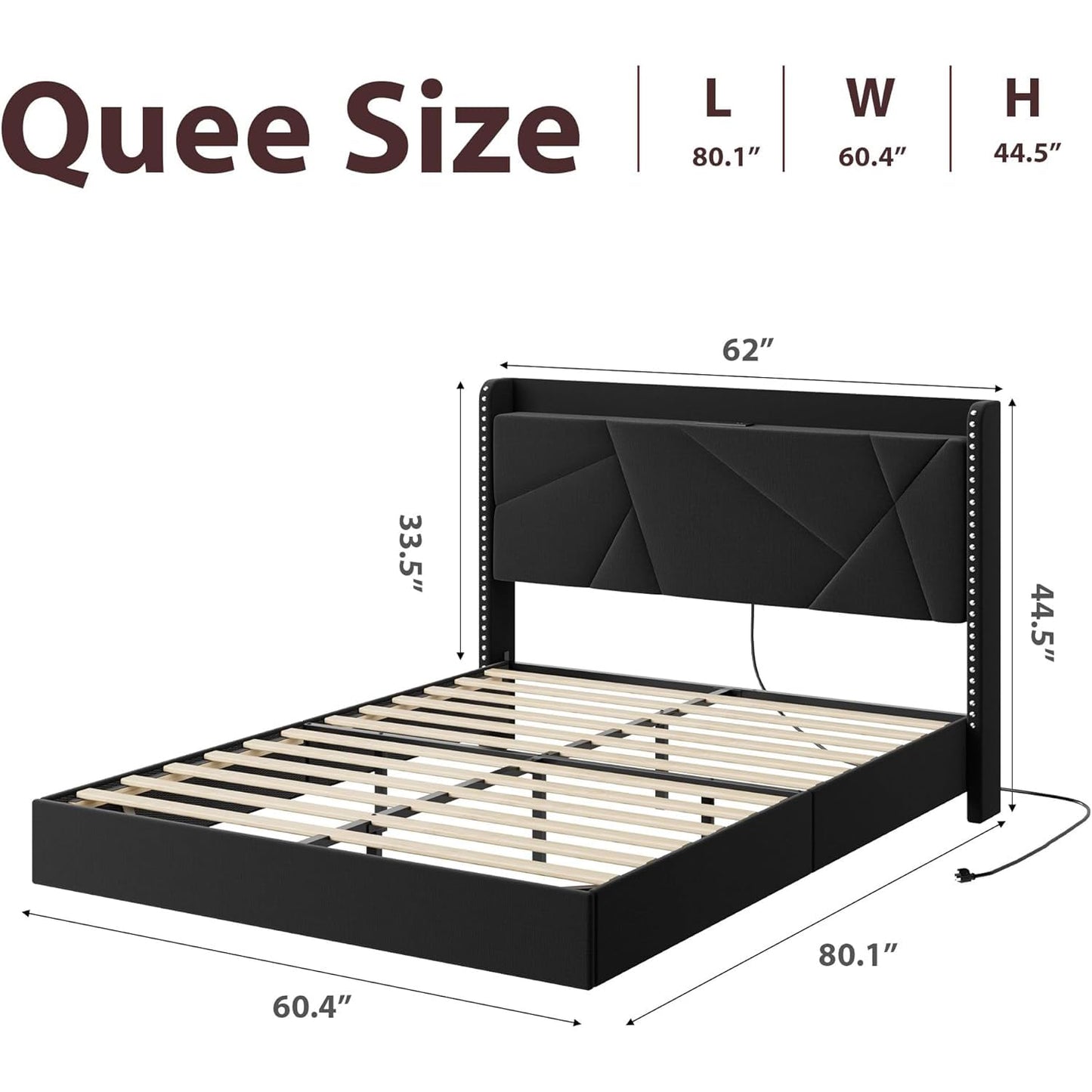 IDEALHOUSE Queen Size Floating Bed Frame with LED Lights & Charging Station – Upholstered Platform Bed with Storage Headboard, No Box Spring Needed, Easy Assembly, Grey
