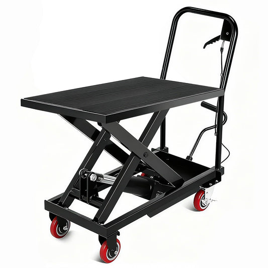 330LBS Hydraulic Lift Table Cart, 28.5" Lifting Height Hydraulic Material Lift Pallet Truck with 4 Locking Wheels for Material Handling and Transportation