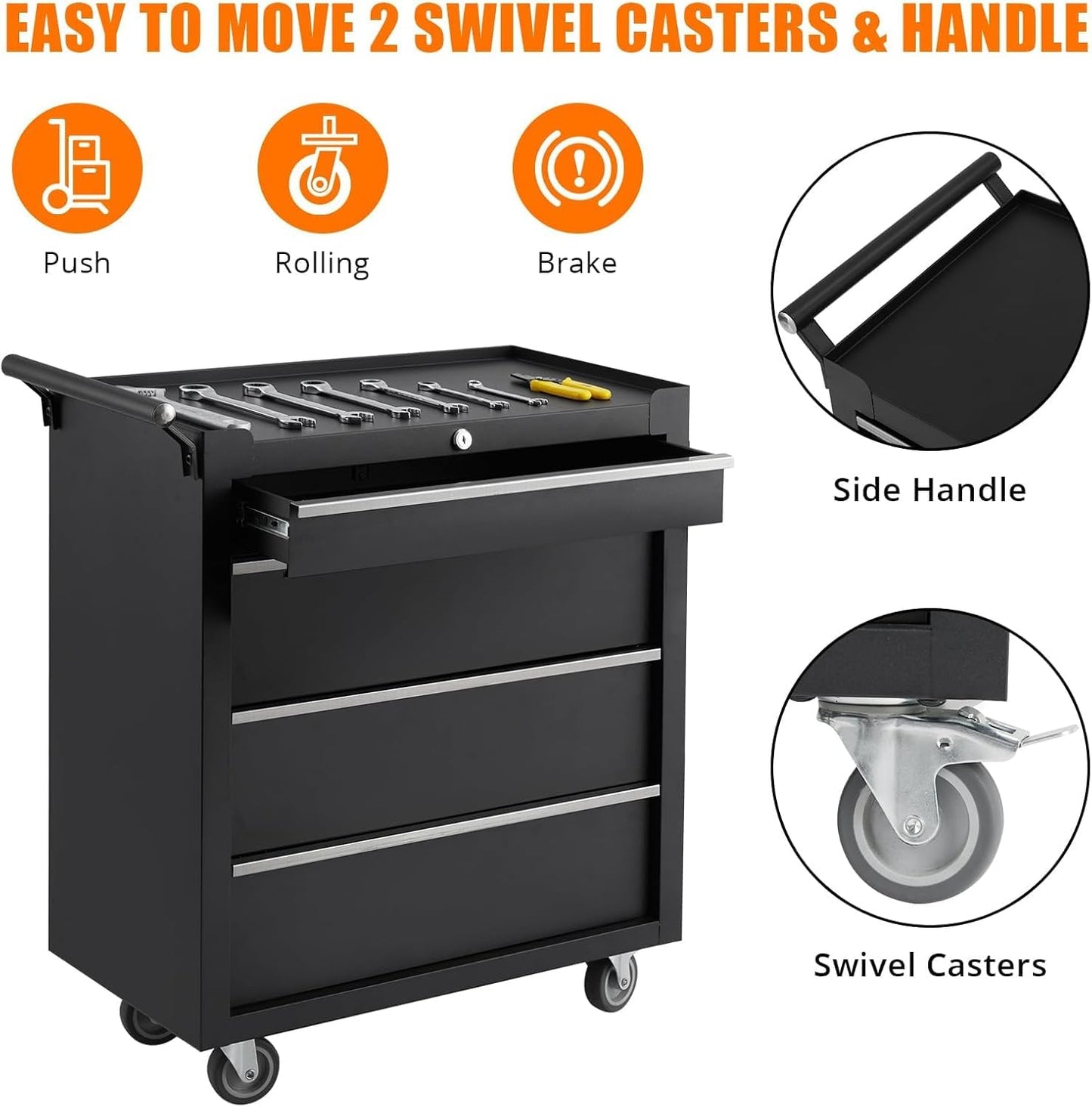 MOVECOM 4-Drawer Tool Chest Cabinet with Wheels,Rolling Metal Tool Cart with Sliding Drawers and Protective Liner for Garage,Workshop