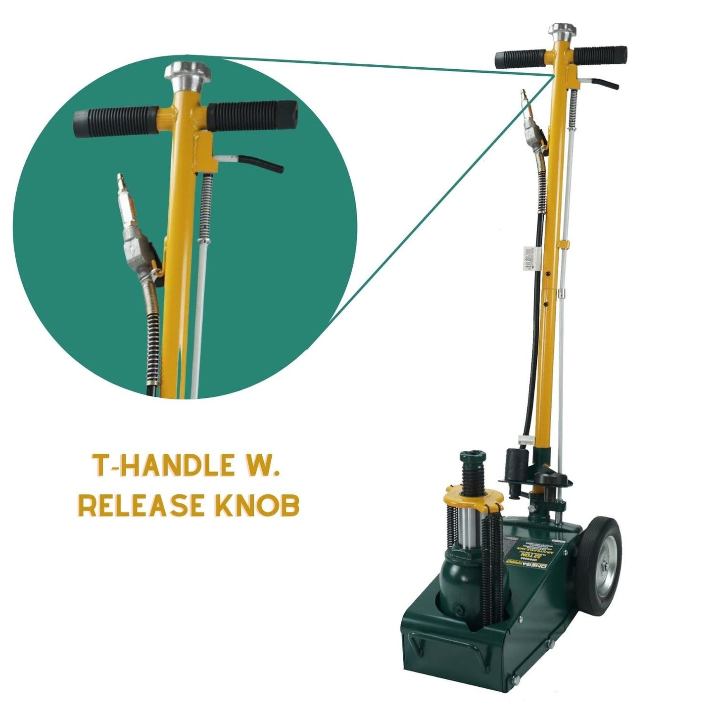 Omega Pro Air Axle Jack - 22 Ton Hydraulic Truck Floor Jack with T-Handle Knob Position Release and Exstension Adapters, OP0908S