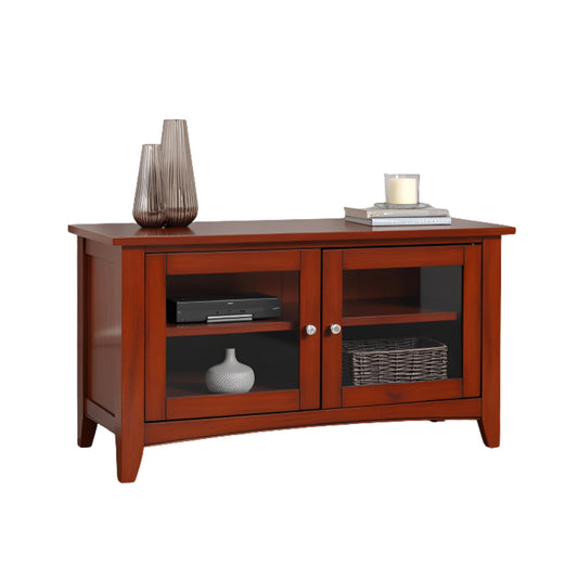 Shaker Cottage 36-Inch TV Stand Cabinet – Glass Door Media Console with Adjustable Shelves, Beadboard Accent, and Storage Organizer for Living Room, Bedroom, or Office by Alaterre Furniture (Cherry)