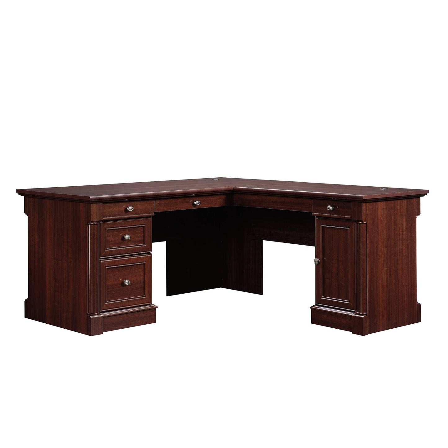 Sauder Palladia L Shaped Desk with Drawers, Office Desk with File Cabinet Storage, Cable Management, Keyboard Tray, in Select Cherry finish