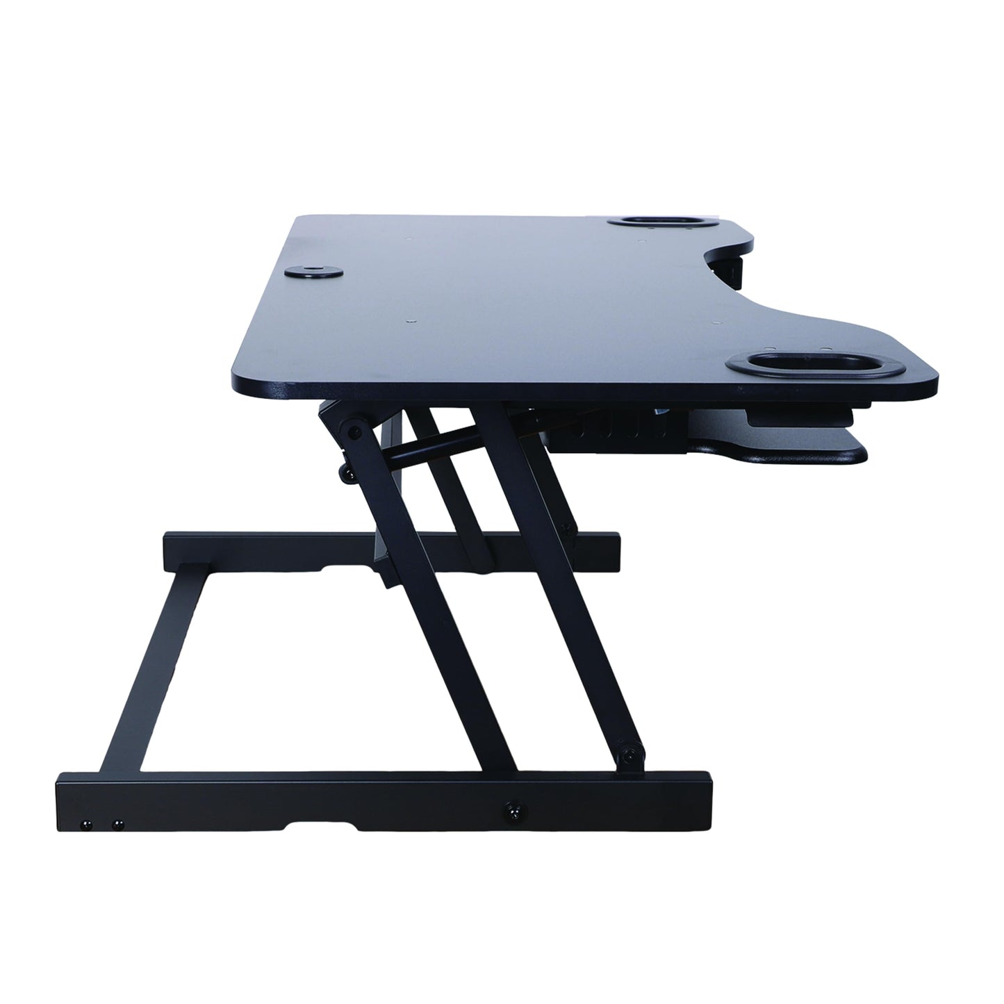 Rocelco 45" Height Adjustable Standing Desk Converter - Slide Out Retractable Keyboard Tray - Sit Stand Up Triple Monitor Riser - Dual Piston Lift Tabletop Computer Workstation - Black (R ADRB-45)