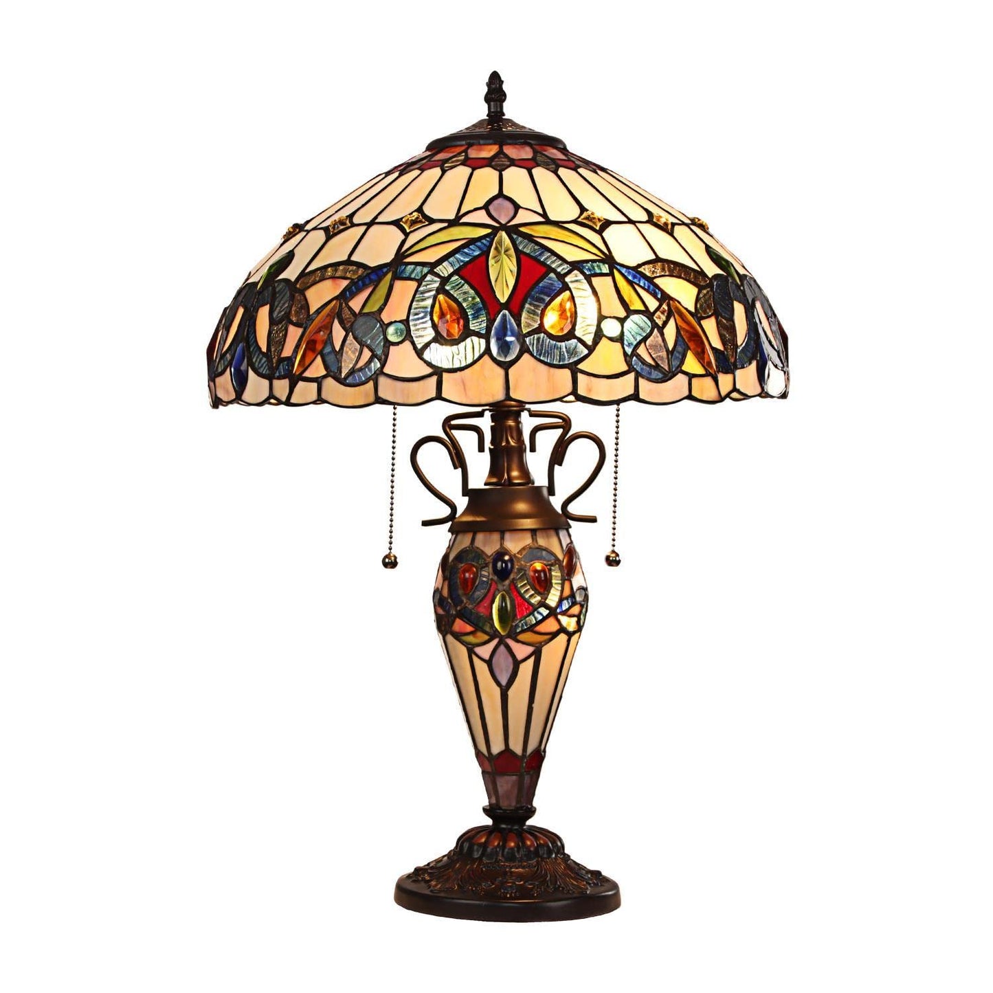 Chloe Lighting Tiffany-Style Table Lamp, 3 Light, Dark Bronze, 16in Wide, Multicolor Glass, Model CH3T353BV16-DT3