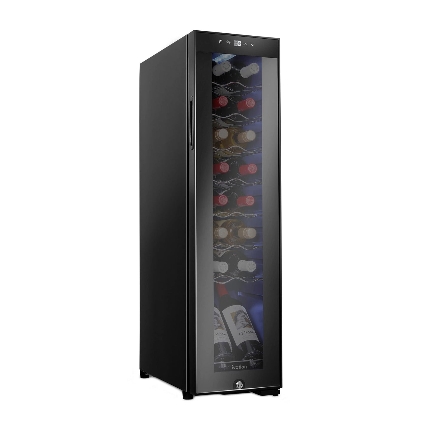 Ivation 16 Bottle Compressor Wine Cooler Refrigerator w/Lock | Large Freestanding Wine Cellar For Red, White, Champagne or Sparkling Wine | 41f-64f Digital Temperature Control Fridge Glass Door Black