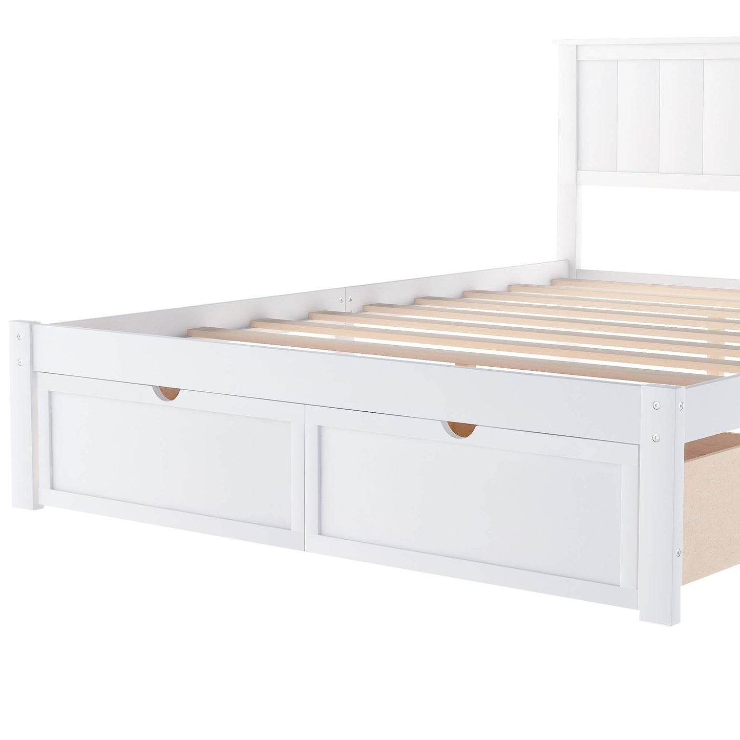 GDFStudio Full Size Platform Bed with Under-Bed Drawers, Solid Pine Wood and MDF Bed Frame, Storage Platform Bed with Support Legs, No Box Spring Needed, White