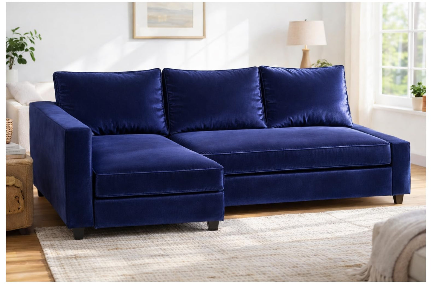 HomeTown Market Heavy Duty Velvet Friheten Sofa Cover Replacement Compatible with IKEA Friheten Sofa Bed Sleeper Sectional Corner Slipcover (Velvet Blue Right)