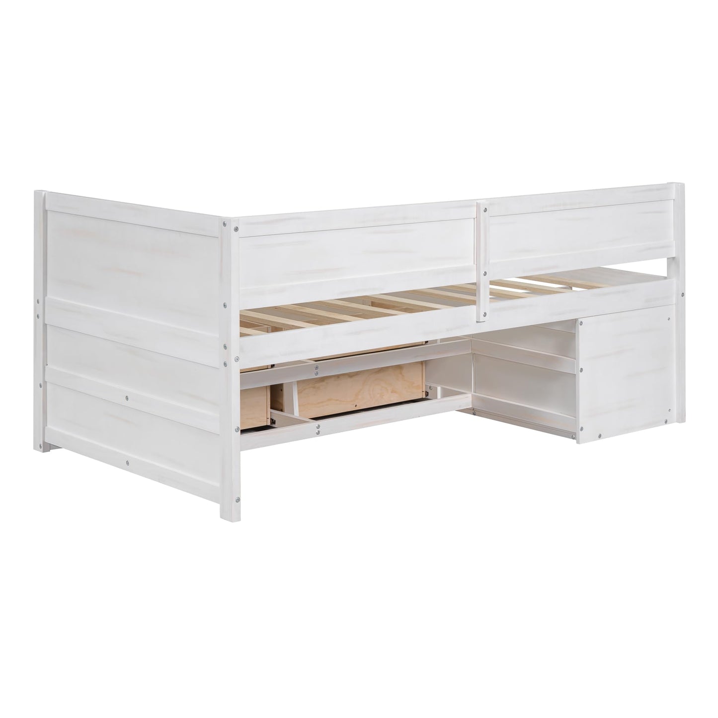 Merax Twin Daybed with Drawers and Shelves, Wooden Storage Daybed Frame with Pull Out Drawers, Twin Size Platform Bed for Guest Room, Small Space, No Box Spring Needed, White