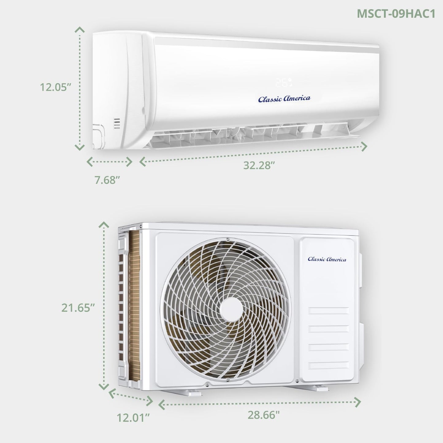 Vtronix Classic America 9000 BTU Smart Mini Split AC/Heat Pump, 23 SEER2 Inverter Ductless Wall Mount, 110/120V, Quiet 27dB, WiFi/Alexa Ready, Pre-Charged, 16ft Line Set Kit, Up to 450 Sq Ft