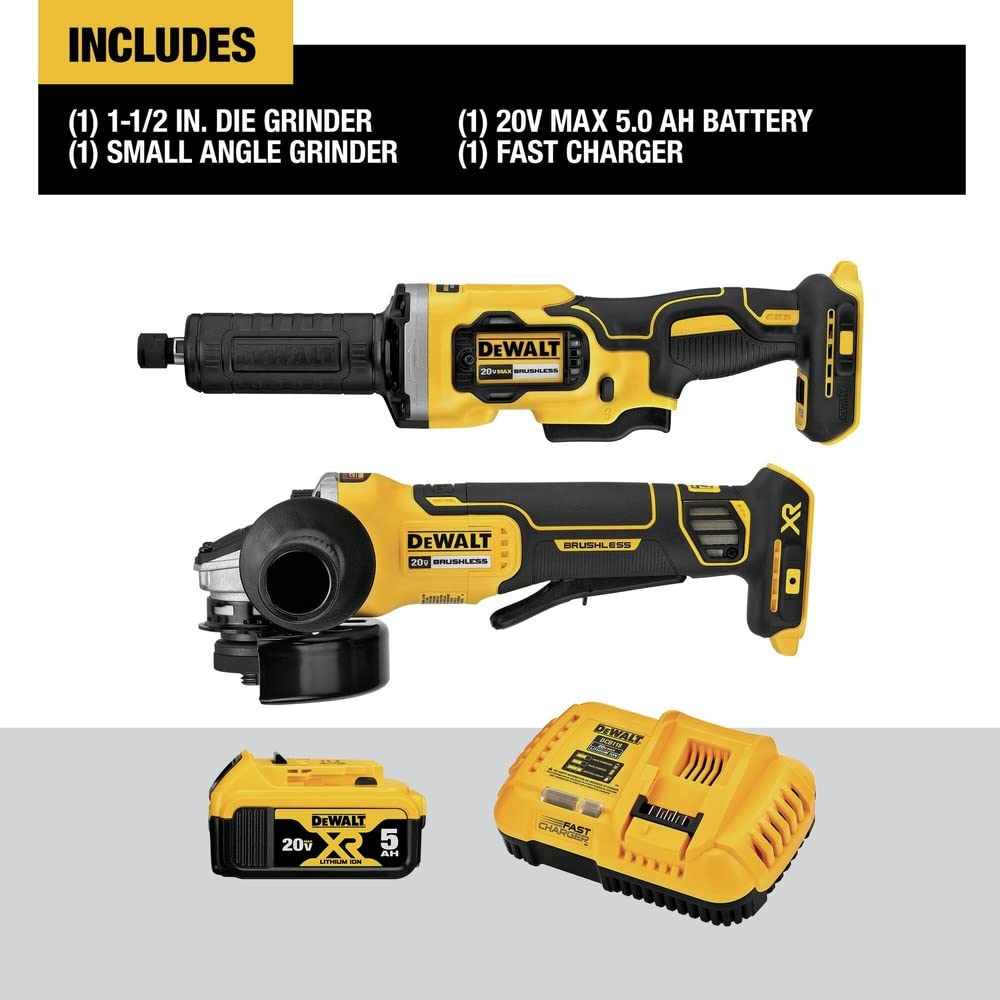 DEWALT 20V MAX Angle Grinder and Die Grinder, Cordless 2-Tool Set with Battery and Charger (DCK203P1)