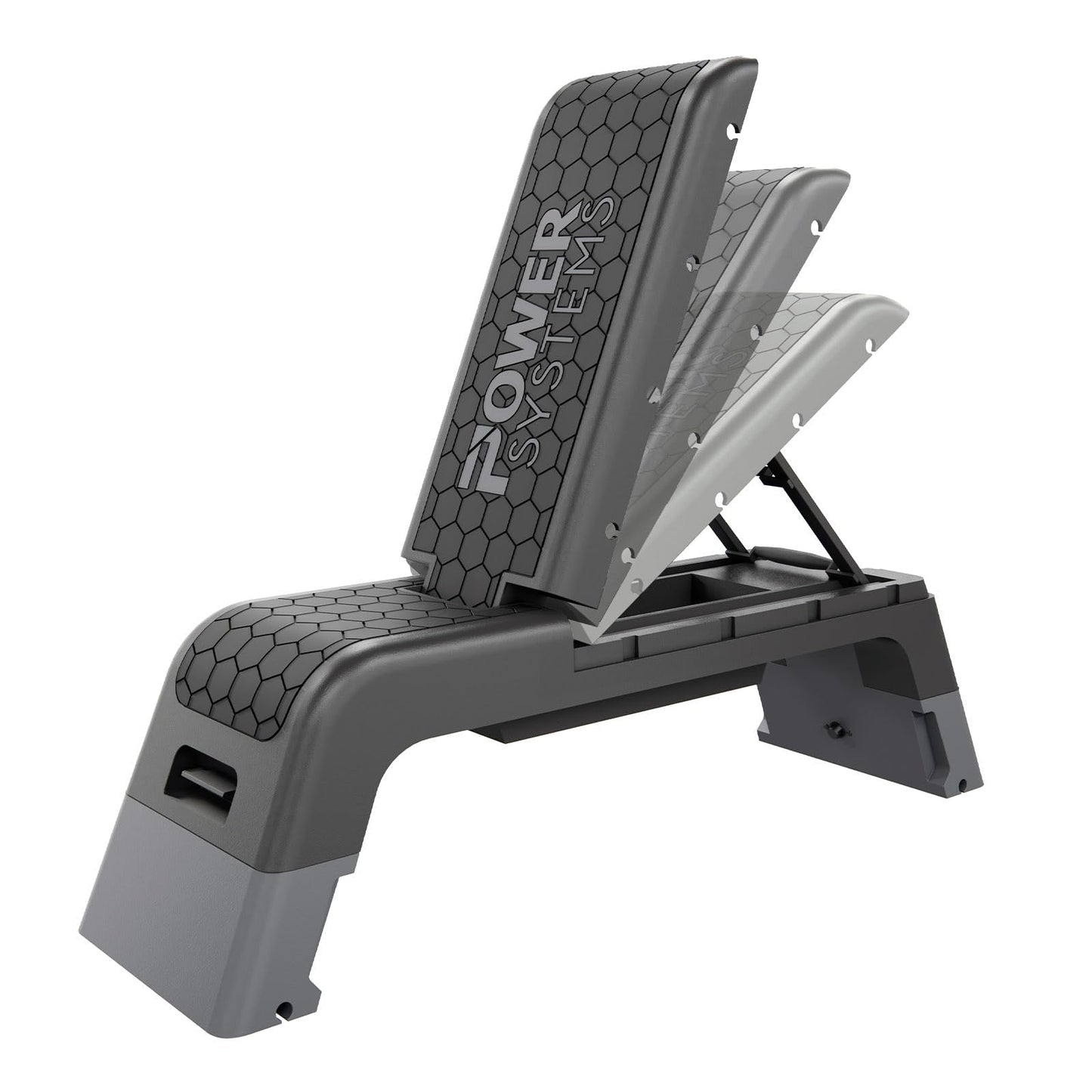 Power Systems Step Bench & Weight Bench | Aerobic Platform & Plyo Box for Cardio, Strength | Commercial Grade Full Body Home Gym Stepper | Adjustable Multifunctional Deck & Resistance Band Clips
