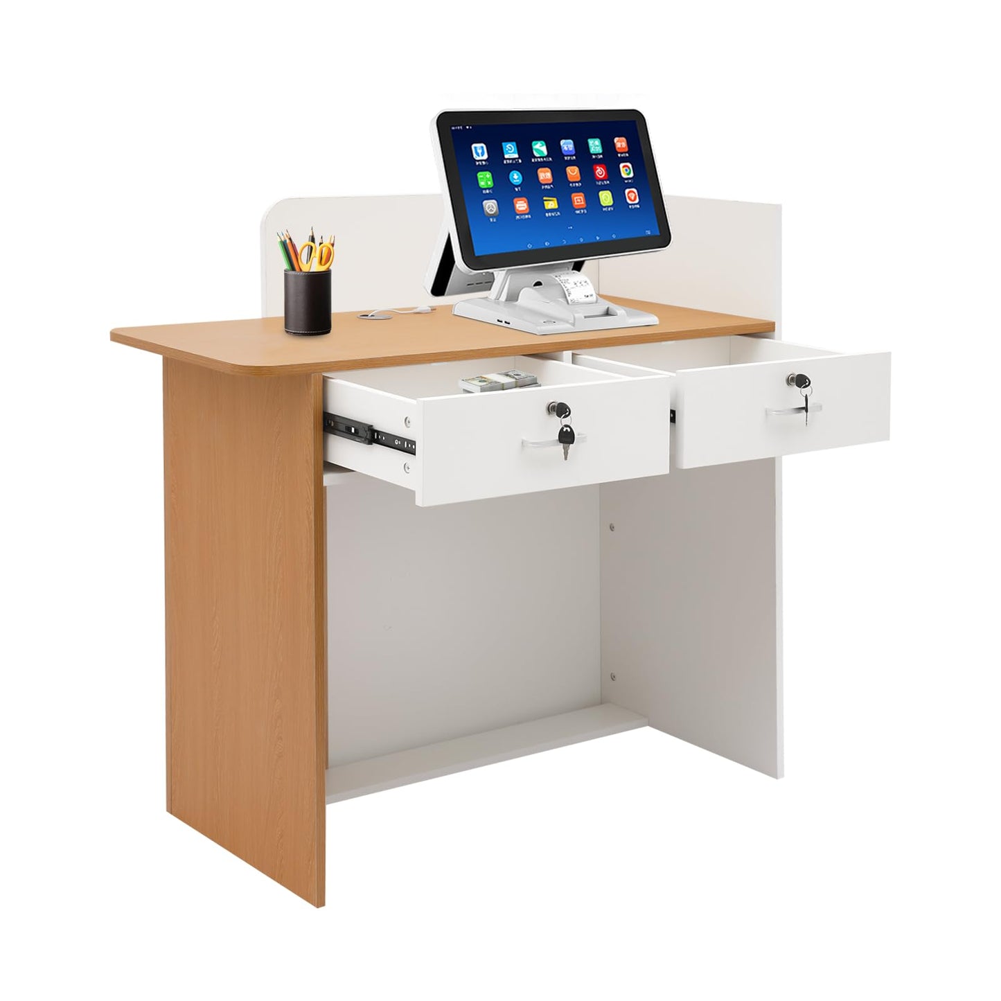 BILPIKOGoo Reception Desk with LED Light Strip, Small Modern Bar Counter w/Lockable Drawer,Compact Front Desk for Office, Salon, Retail, Cashier, Lobby