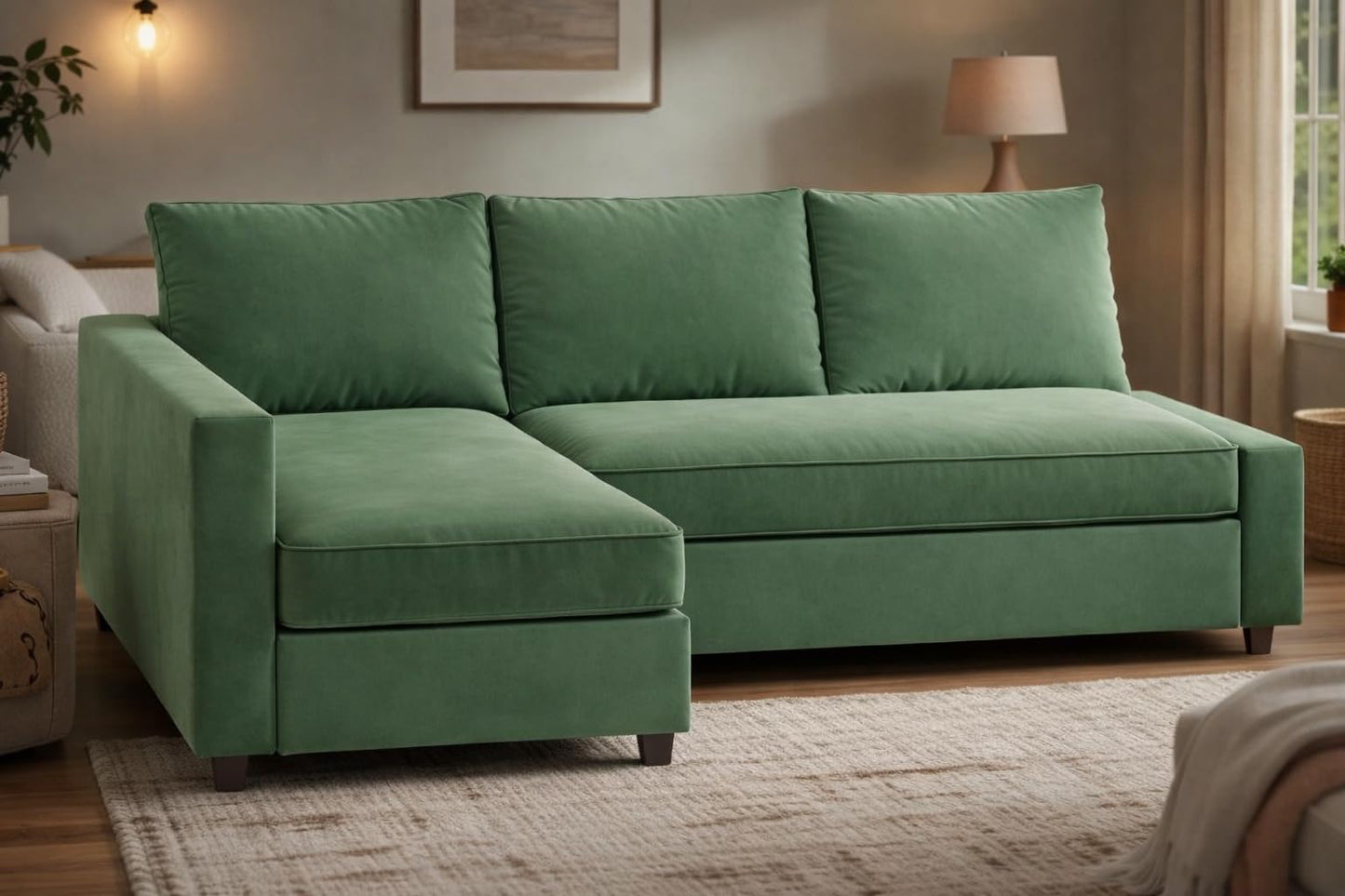 HomeTown Market Heavy Duty Velvet Friheten Sofa Cover Replacement Compatible with IKEA Friheten Sofa Bed Sleeper Sectional Corner Slipcover (Velvet Light Green Right)