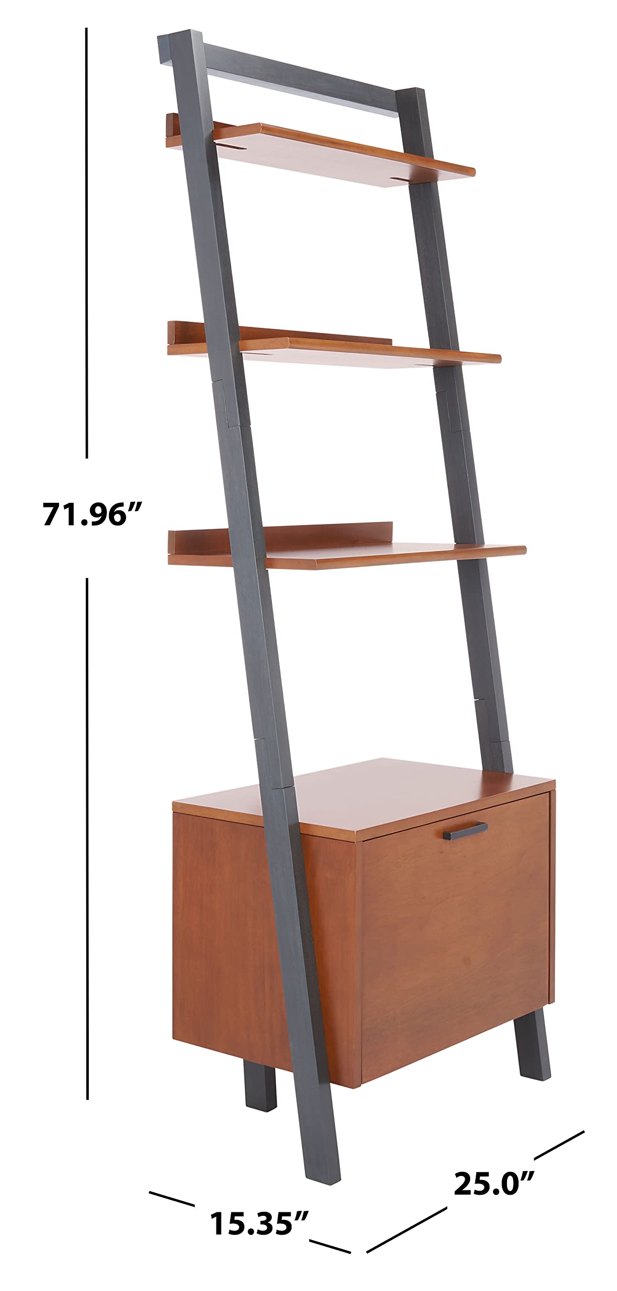 SAFAVIEH Home Collection Lavina Honey Brown/Charcoal 3-Tier 1-Door Leaning Storage Display Shelves Living Room Bedroom Office Etagere
