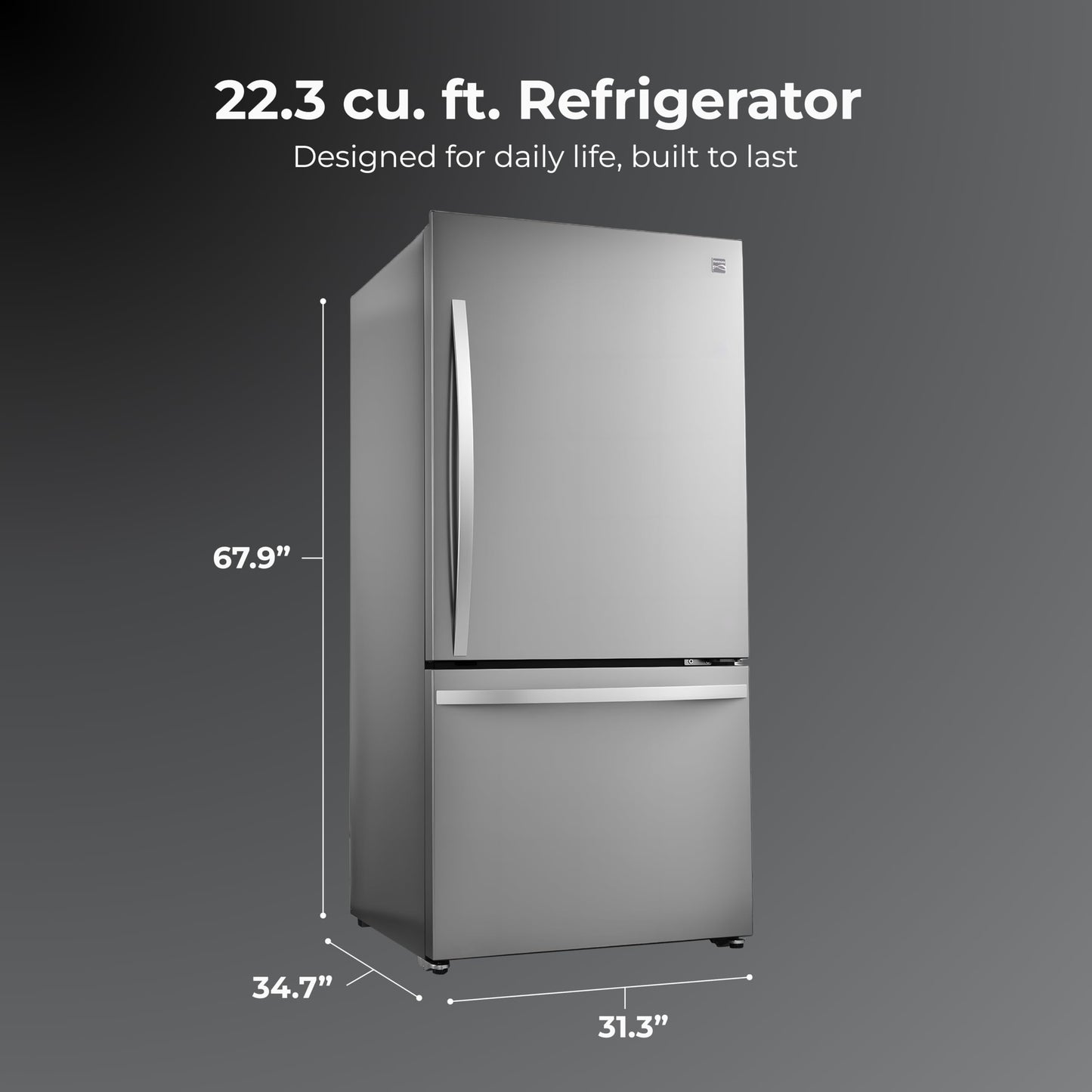 Kenmore 31" Bottom Freezer Refrigerator - Ice Maker, Adjustable Shelving, Crispers Drawers, LED Lighting, ENERGY STAR Certified, 22.3 cu. ft. Capacity, Fingerprint Resistant Stainless Steel
