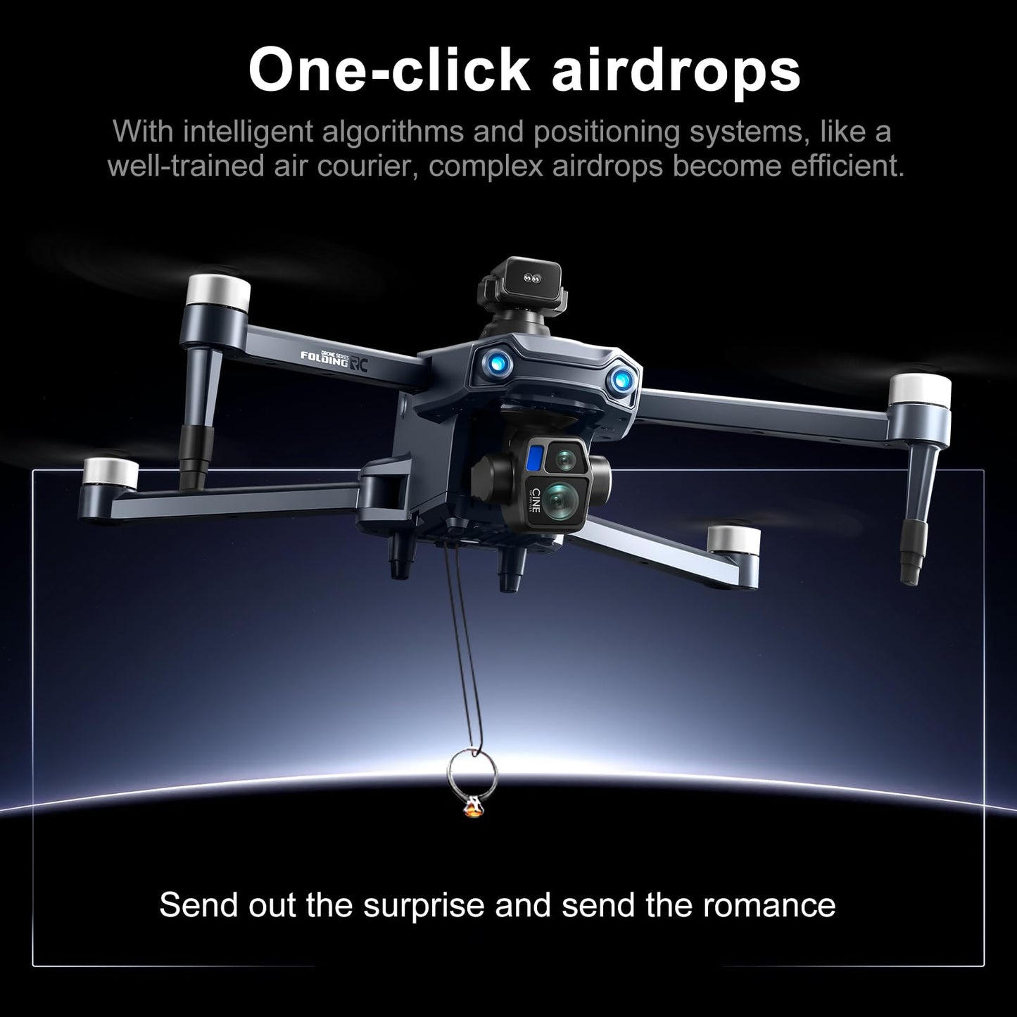 GPS Drone with One Key Airdrop (1 pound), 5G Technology, Brushless Motor, 360° Laser Obstacle Avoidance, 5 Inch Touch - Screen Display Remote Controller, 2.7K Real Pixels, 3 Axis Gimbal Camera, Auto Return (Go Home), One Key Follow (Follow me), Speed Adju