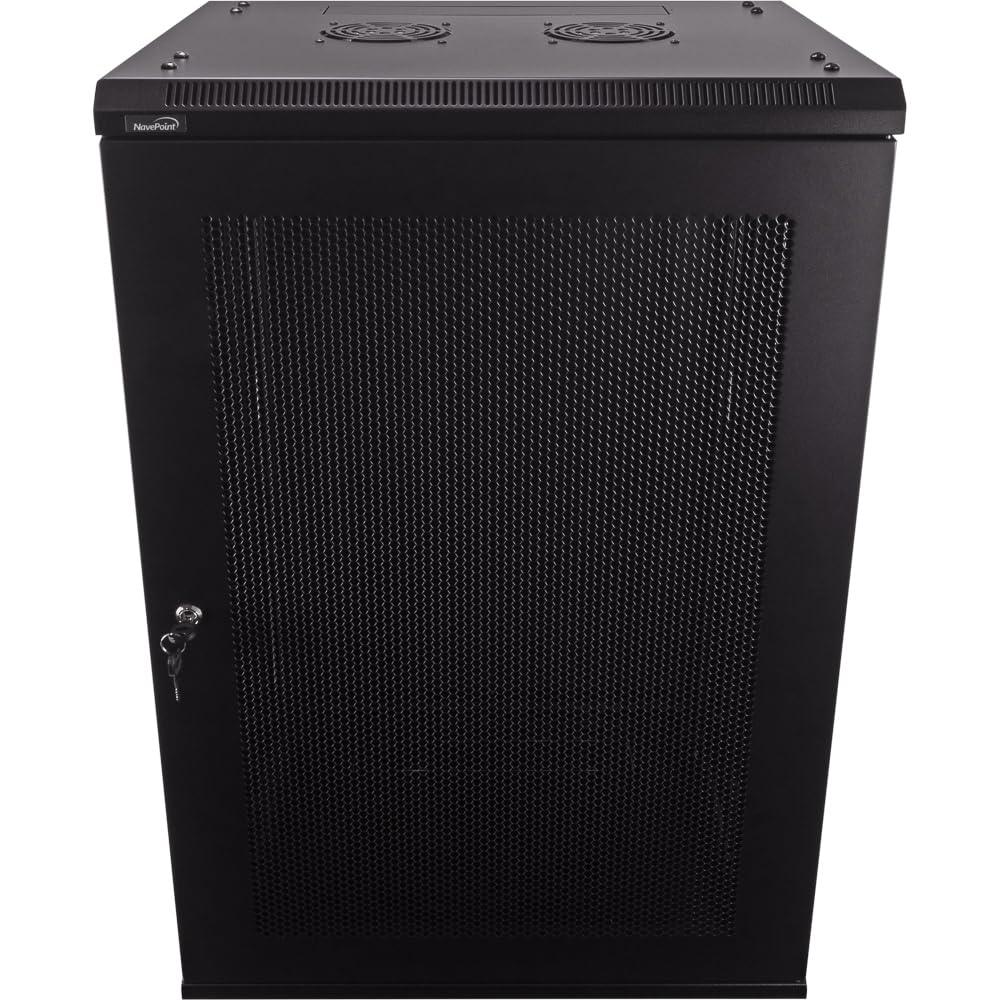 NavePoint 18U Server Rack Enclosure - 17.7” Deep, Wall Mount Network Cabinet with Locking Perforated Door, 19” IT Equipment Compatible, Network Rack, Removable Side Panels, Black