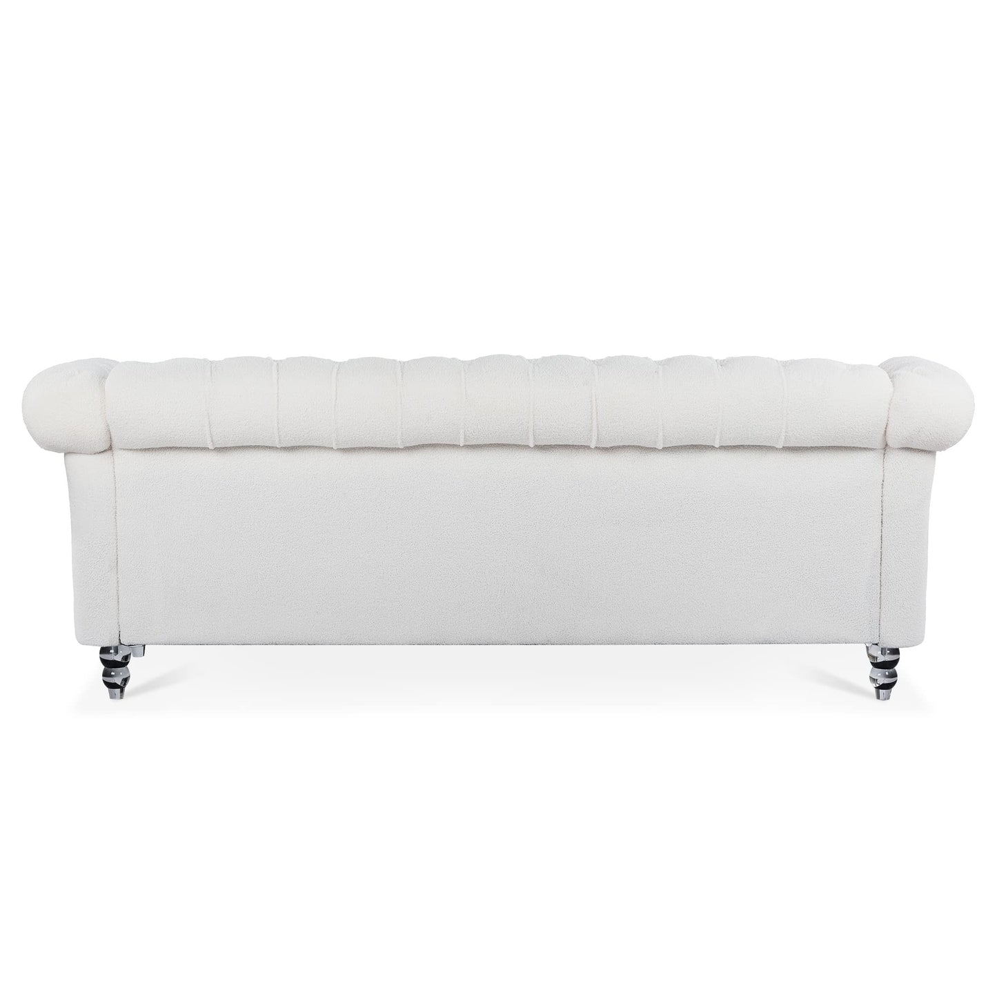 Ball & Cast 84" Chesterfield Sofa with Channel Tufted Seat Back,Classic 3 Seater Couch Removable Square Arm Nailhead Trim and Upholstered,Mid Centuryfor Living Room,Bedroom,Office,White Polyester