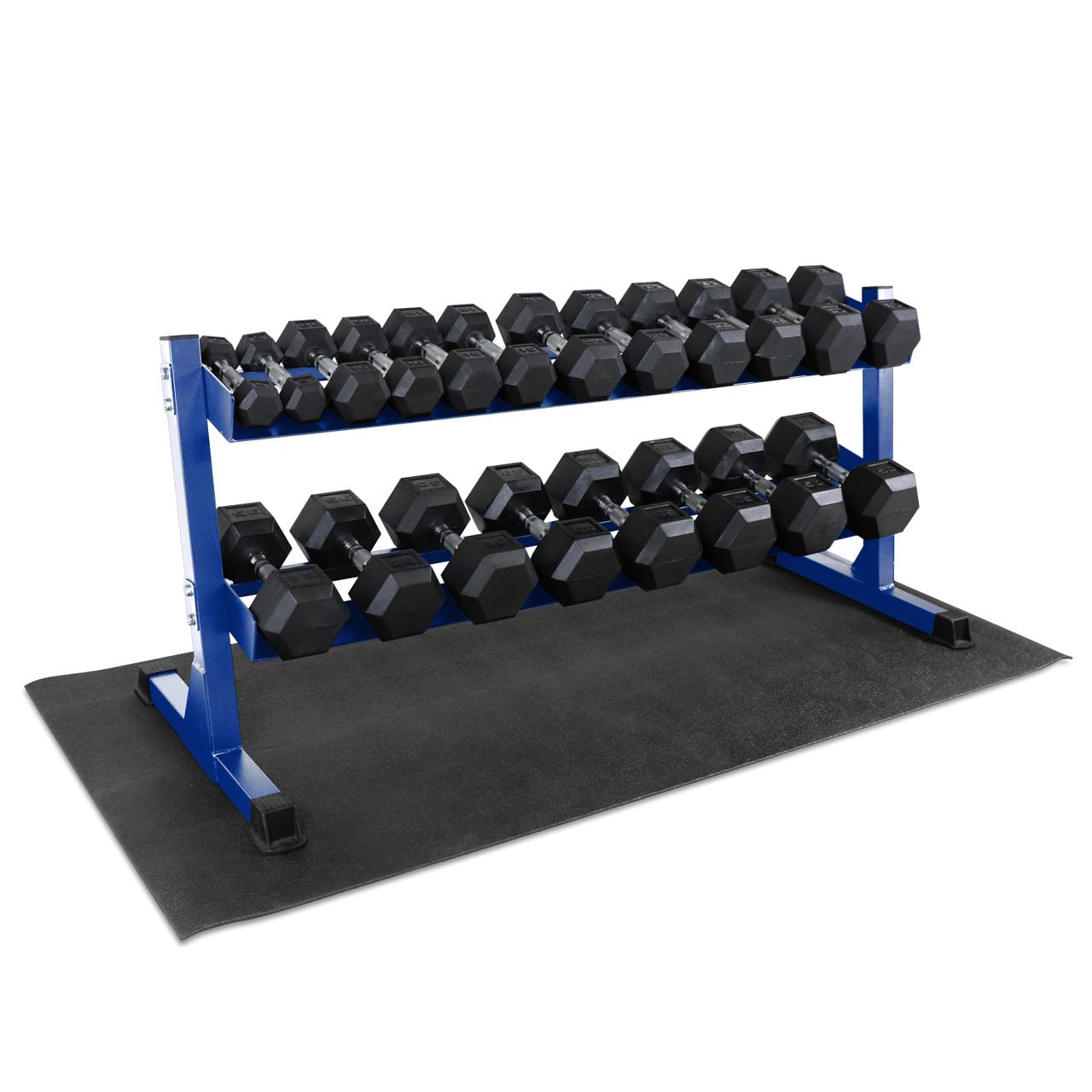 WF Athletic Supply Rubber Coated Hex Dumbbell Set, Multiple Choices Available - Dumbbells with Rack Stand and Mat, or Dumbbells Only (200/550/1200/2100/3000 LB)