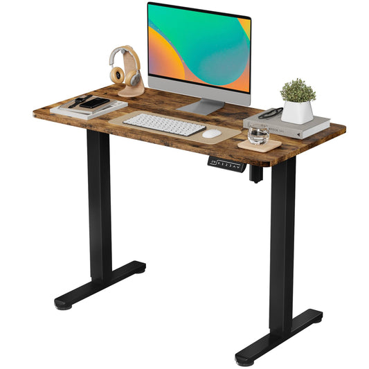 JOY worker Small Electric Standing Desk, 40" x 20" Whole Piece Height Adjustable Table with Memory Controller, Black Sit to Stand Desk Workstation for Home Office, Rustic Brown