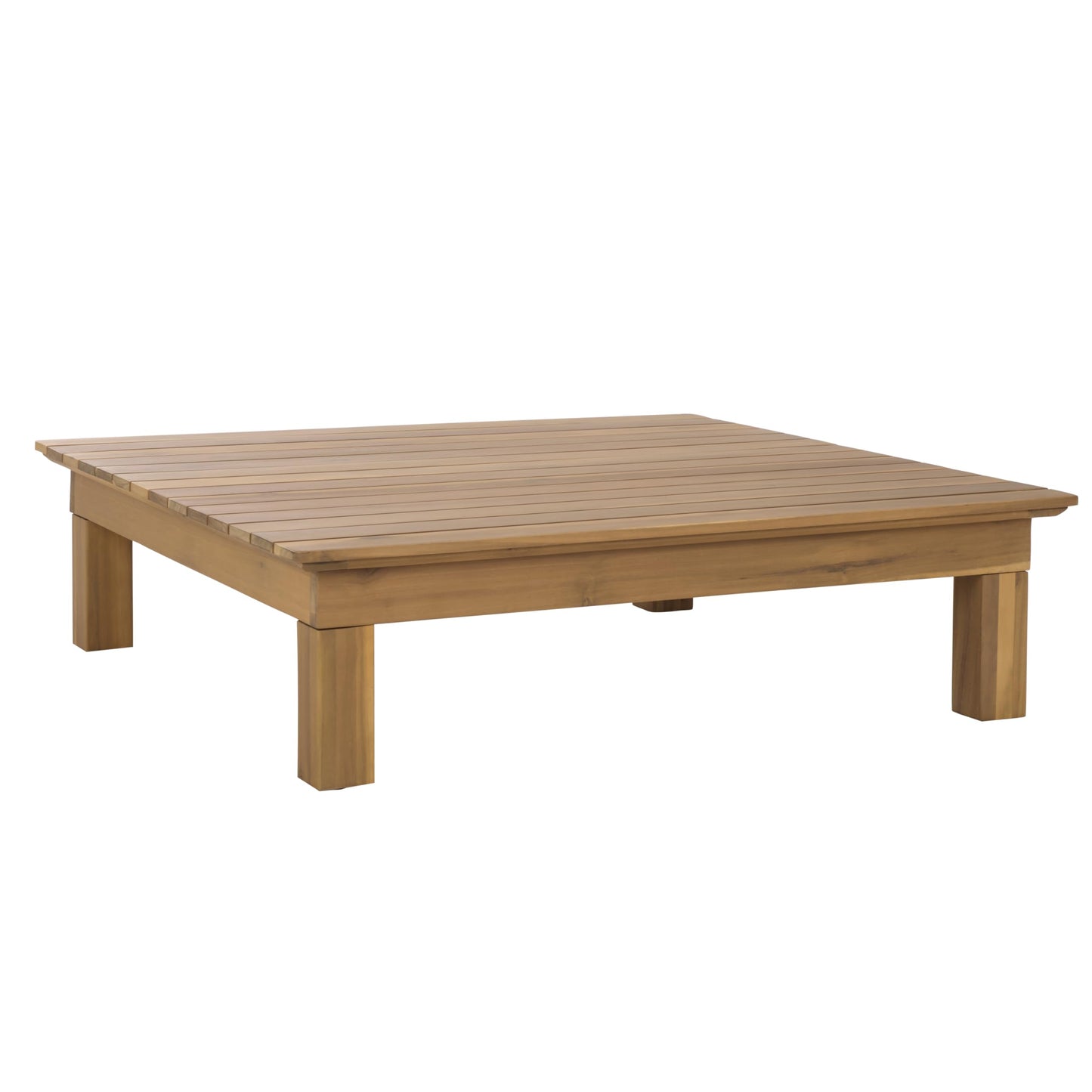 SAFAVIEH Outdoor Patio Furniture Collection - Napoli Oak Brown & Cream Solid Wood 4-Piece Sectional Sofa Set with Coffee Table, Durable Cushions, Modern Outdoor Seating (PAT6806B)