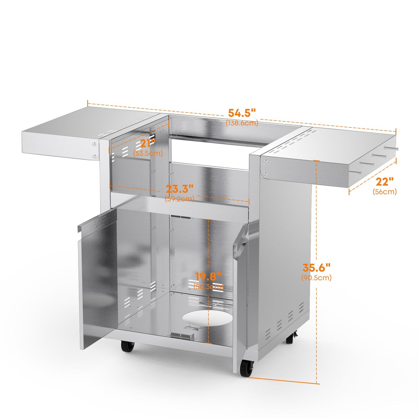 Stainless Steel Grill Cart for Hygrill 3-Burner Built-In Gas Grill, Outdoor Kitchen Island with Foldable Side Shelves and Storage Cabinet