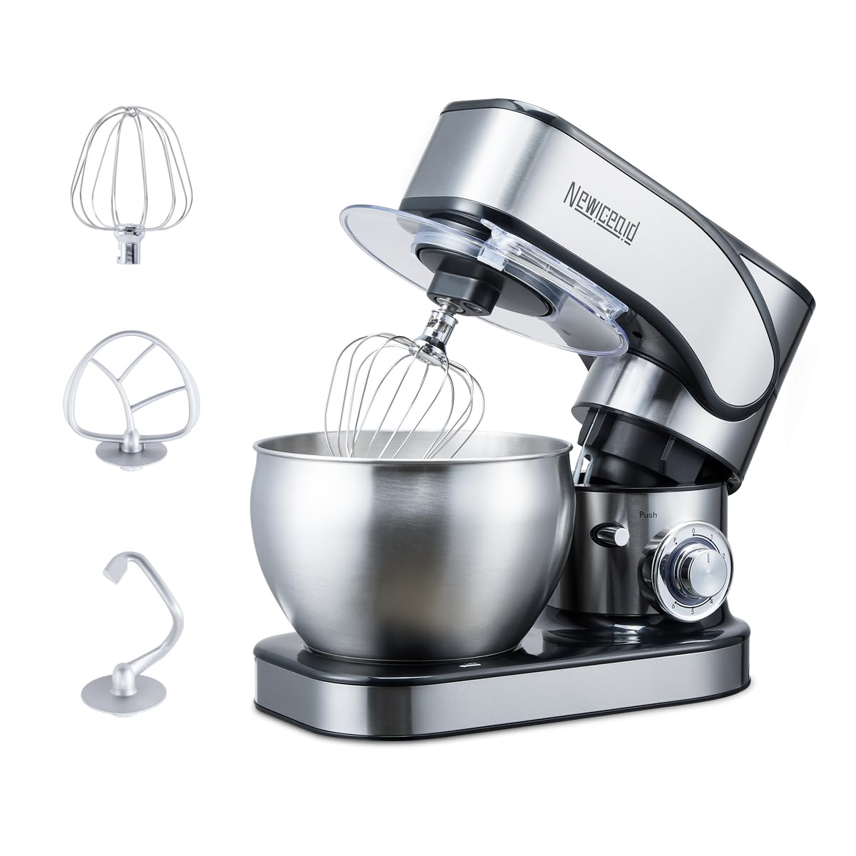 Newiceaid Stainless Steel Stand Mixer, 6-Speed Tilt-Head Mixer with 700W Powerful Motor, 7.4QT Large Capacity Bowl, Electric Kitchen Mixer with Dough Hook, Beater, Whisk for Baking & Dough Making