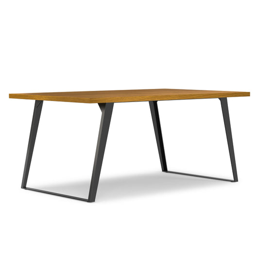 SIMPLIHOME Lowry Dining Table - 66 inch Wide Solid Wood Oak Veneer Table, Modern Industrial Style for Dining Room or Kitchen with Angled Graphite Grey Powder-Coated Iron Legs and Thick Top, Seats 6