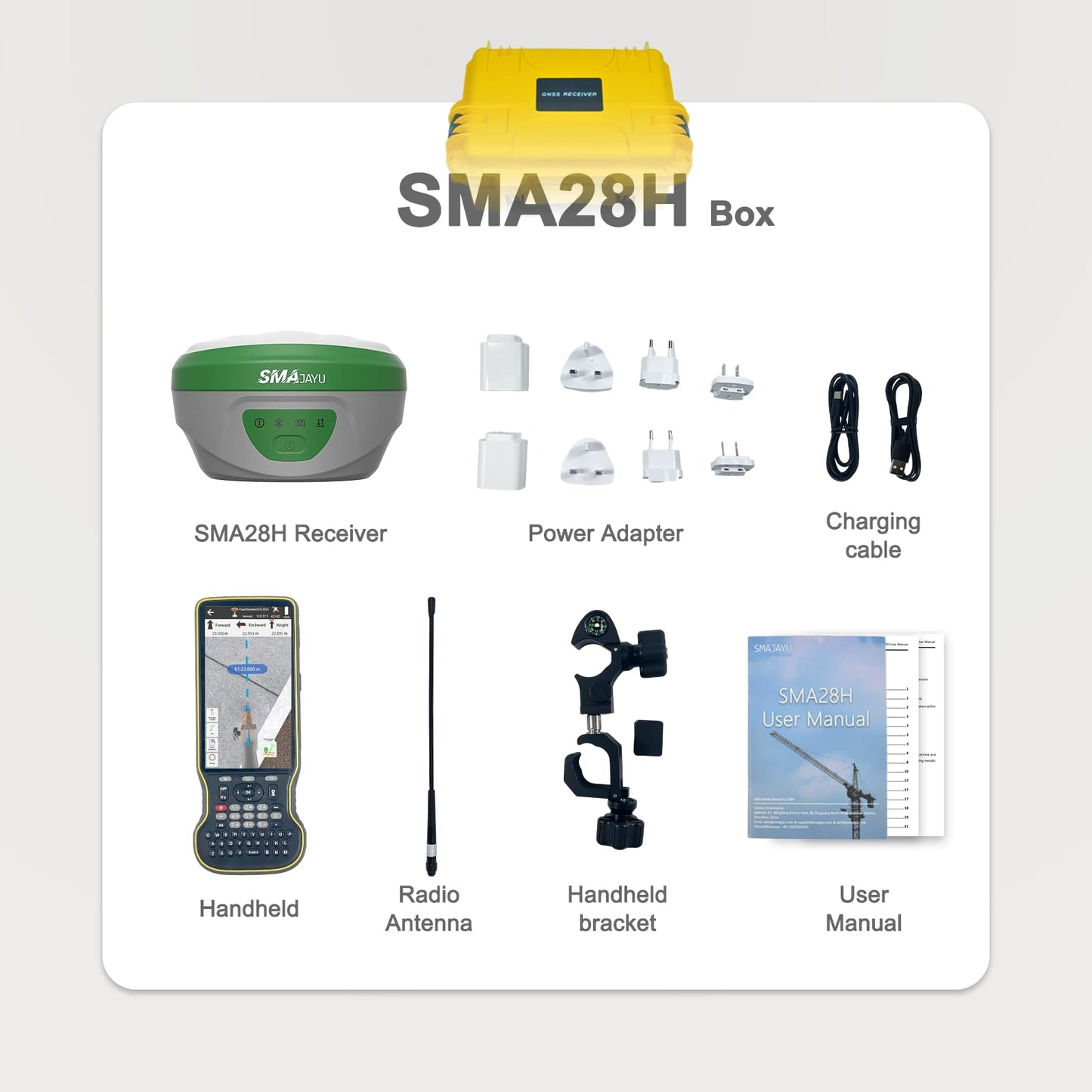 SMAJAYU SMA28H Laser RTK GNSS Rover with Collector, Permanent Software, Dual Cameras, AR Stakeout, Drone Base Station, 120° IMU, 30m Laser, 15km UHF, 2cm Accuracy, 4G NFC NTRIP