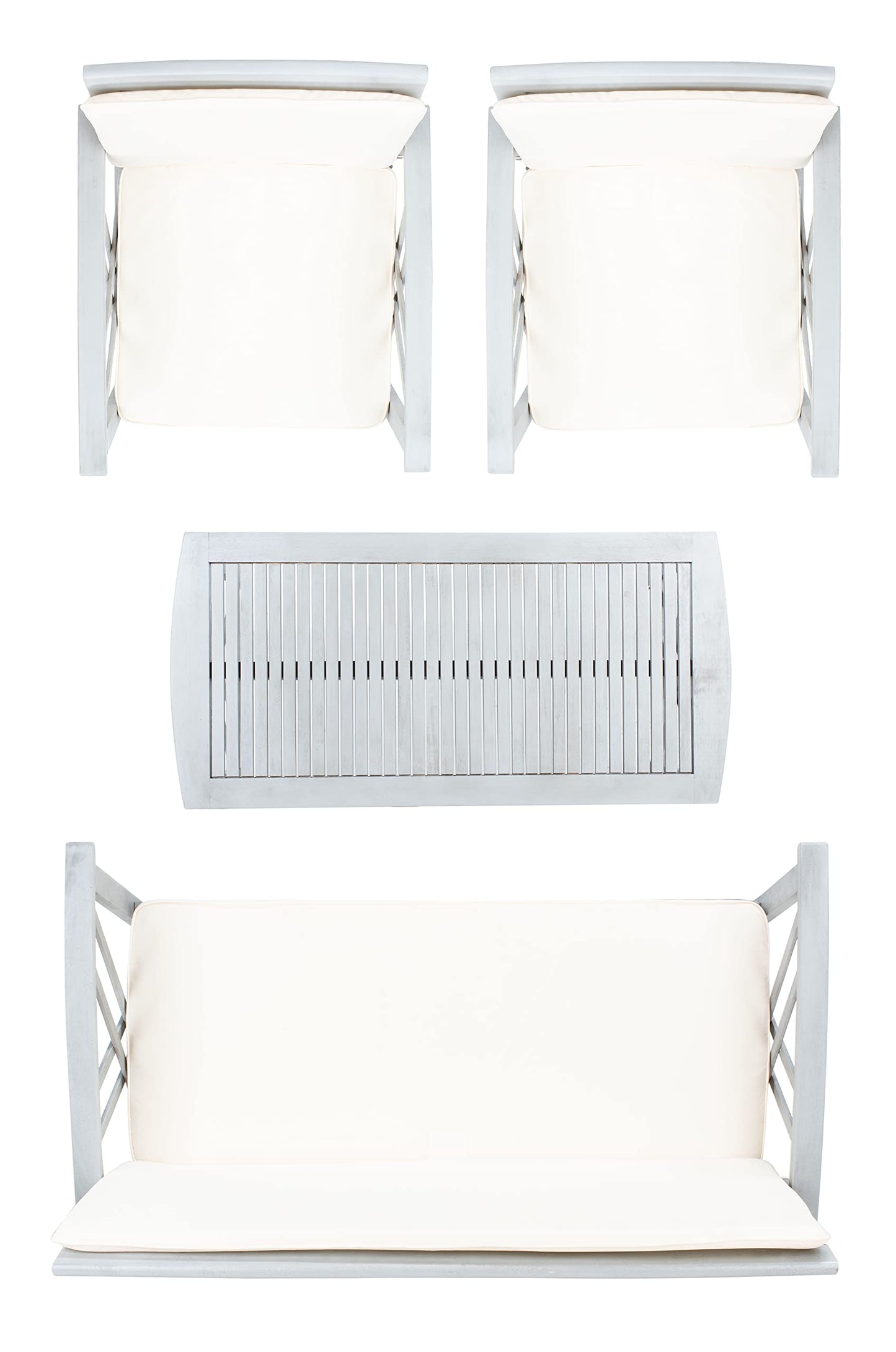 SAFAVIEH Outdoor Collection Fontana Grey Wash/ Beige 4-Piece Conversation Patio Set with Cushions
