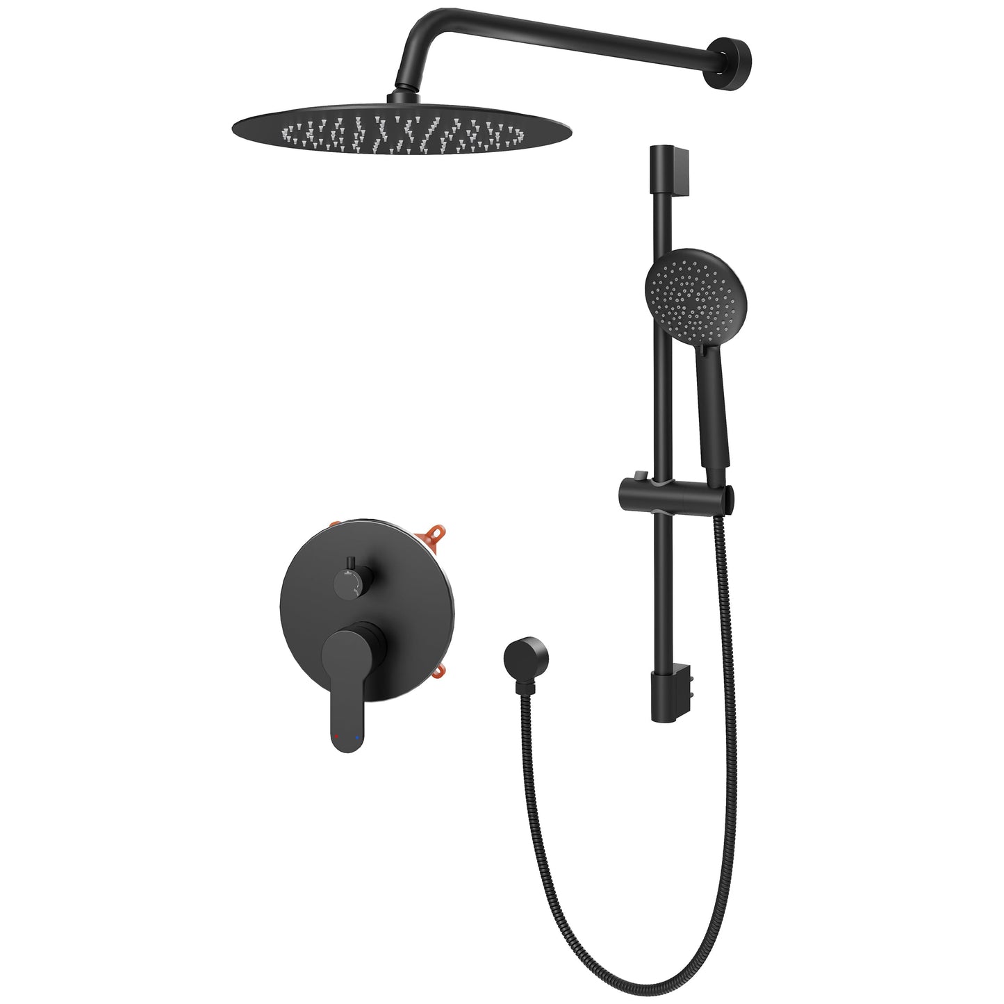 Gabrylly Shower System, High Pressure 12" Rain Shower Head with Handheld Shower,Wall Mounted Slide Bar Shower Faucet Set Complete, Shower Combo Set with Shower Valve,Matte Black
