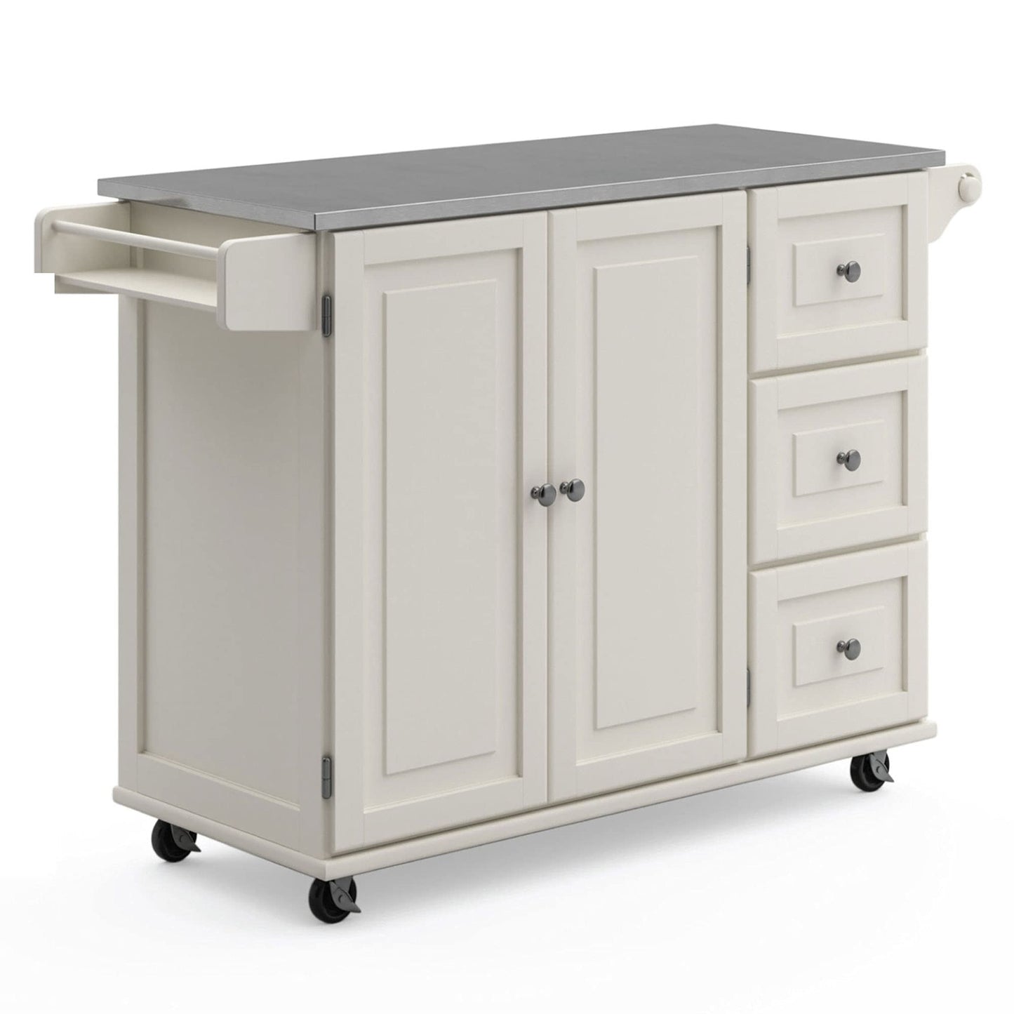 53.5" Kitchen Island Cart with Storage, Rolling Kitchen Cart on Wheels with Stainless Steel Top, Mobile Prep Station with Drawers, Cabinets, Adjustable Shelves & Towel Rack, Solid Wood, Off White
