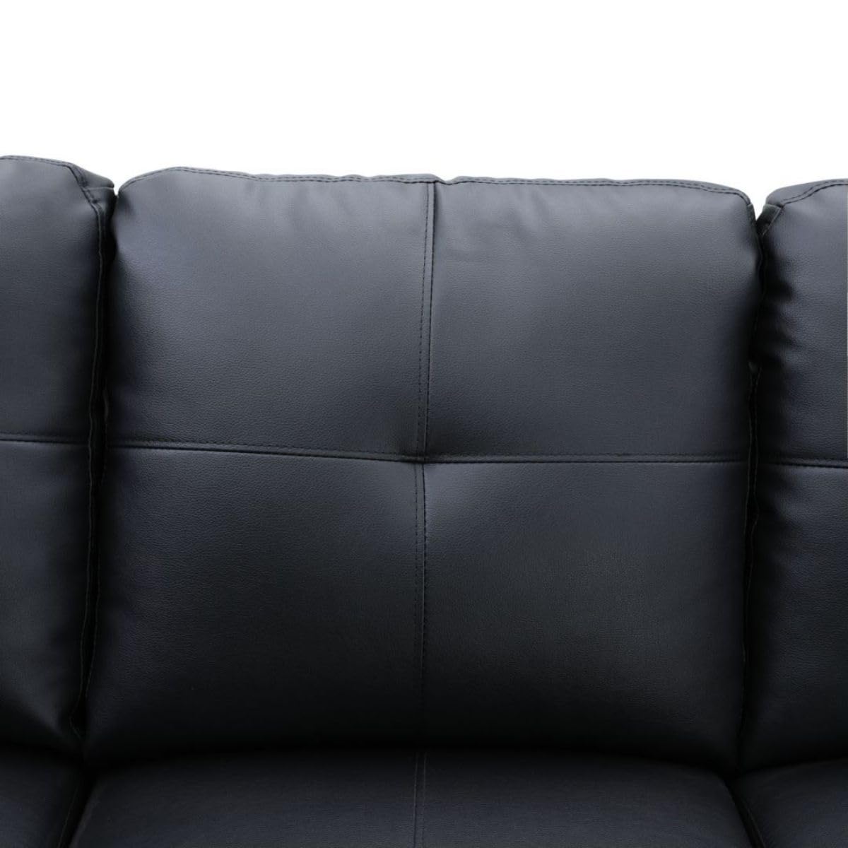 UOCFYK Black White L-Shaped 3-Piece Faux Leather Sofa with Storage Ottoman Set, Sectional Couch Sofa Set for Living Room, Office, Small Space