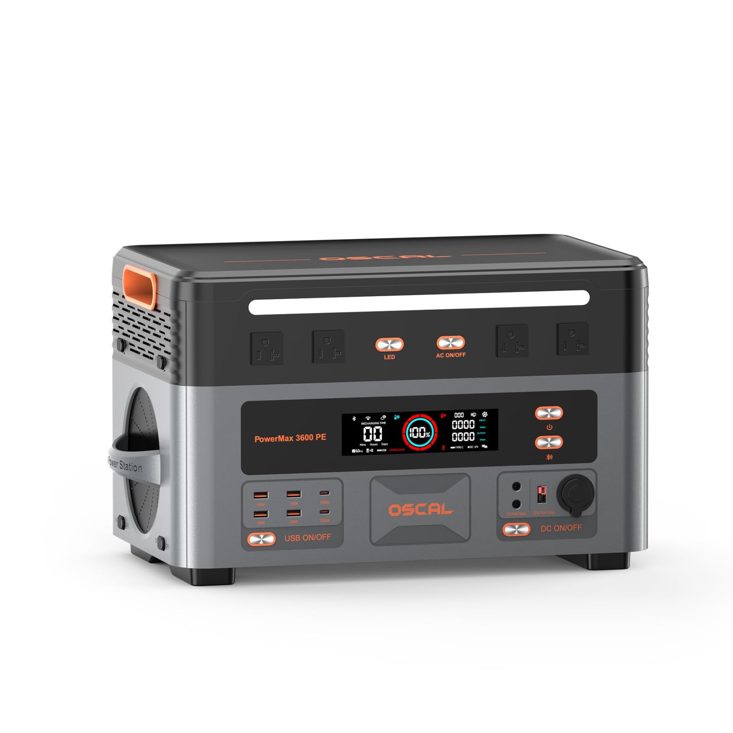 OSCAL 3600W Portable Power Station, 2016Wh LiFePO4 Battery, 3600W(Peak 7200W) Solar Generator, 90 Min Fast Charge, 14 Ports, LED Light, Home Backup, RV, Camping & Outdoor, Optional Solar Panel