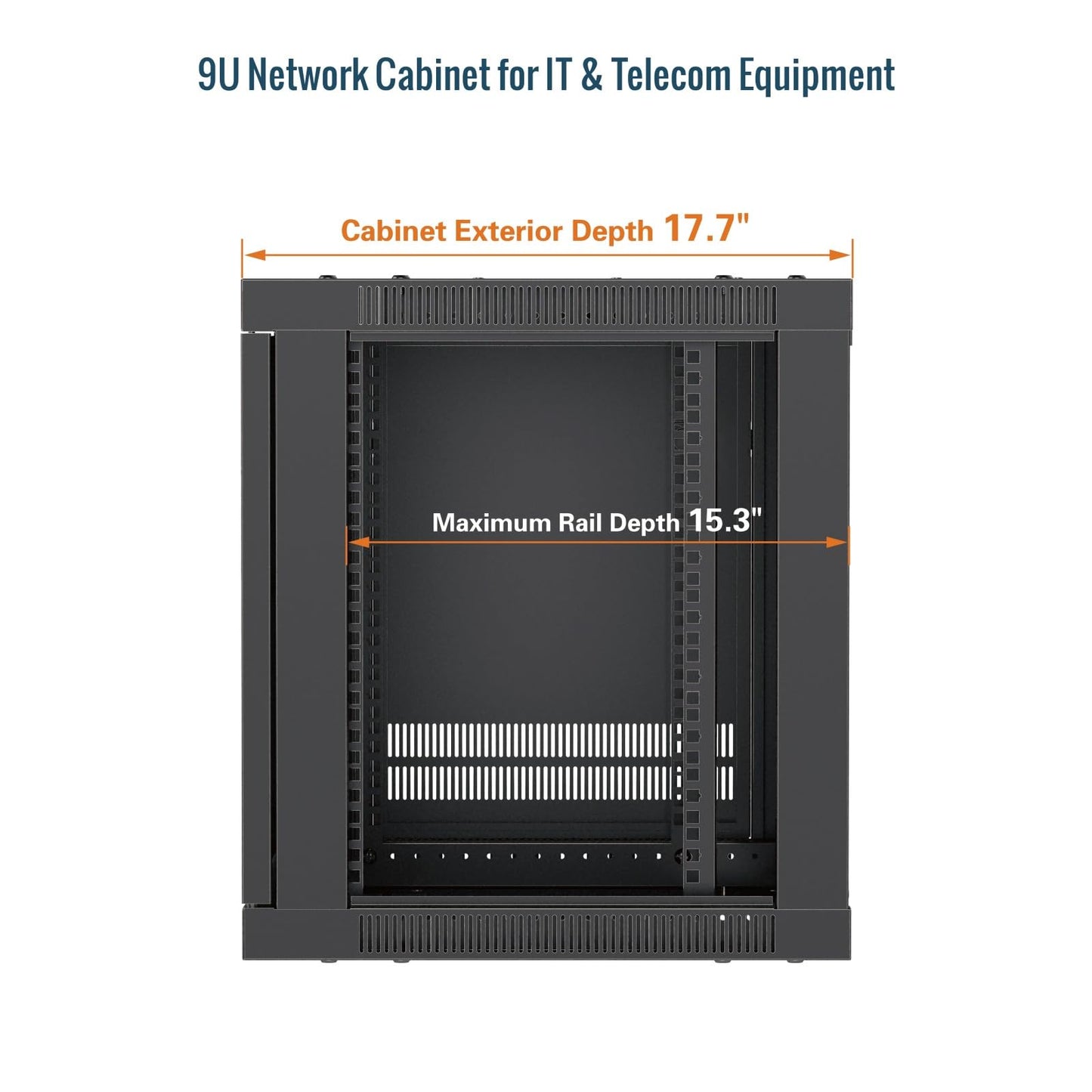 Tecmojo 9U Wall Mount Rack Cabinet, Heavy-Duty 176 Lbs High Load Capacity, 19” Enclosed Server Network Rack with Glass Door, 17.7” Deep – Elite Collection