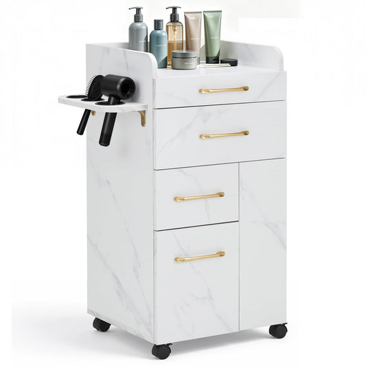 BarberPub Salon Trolley Cart with Lockable Wheels, Hair Styling Utility Rolling Cart for Storage DC2053 (White)