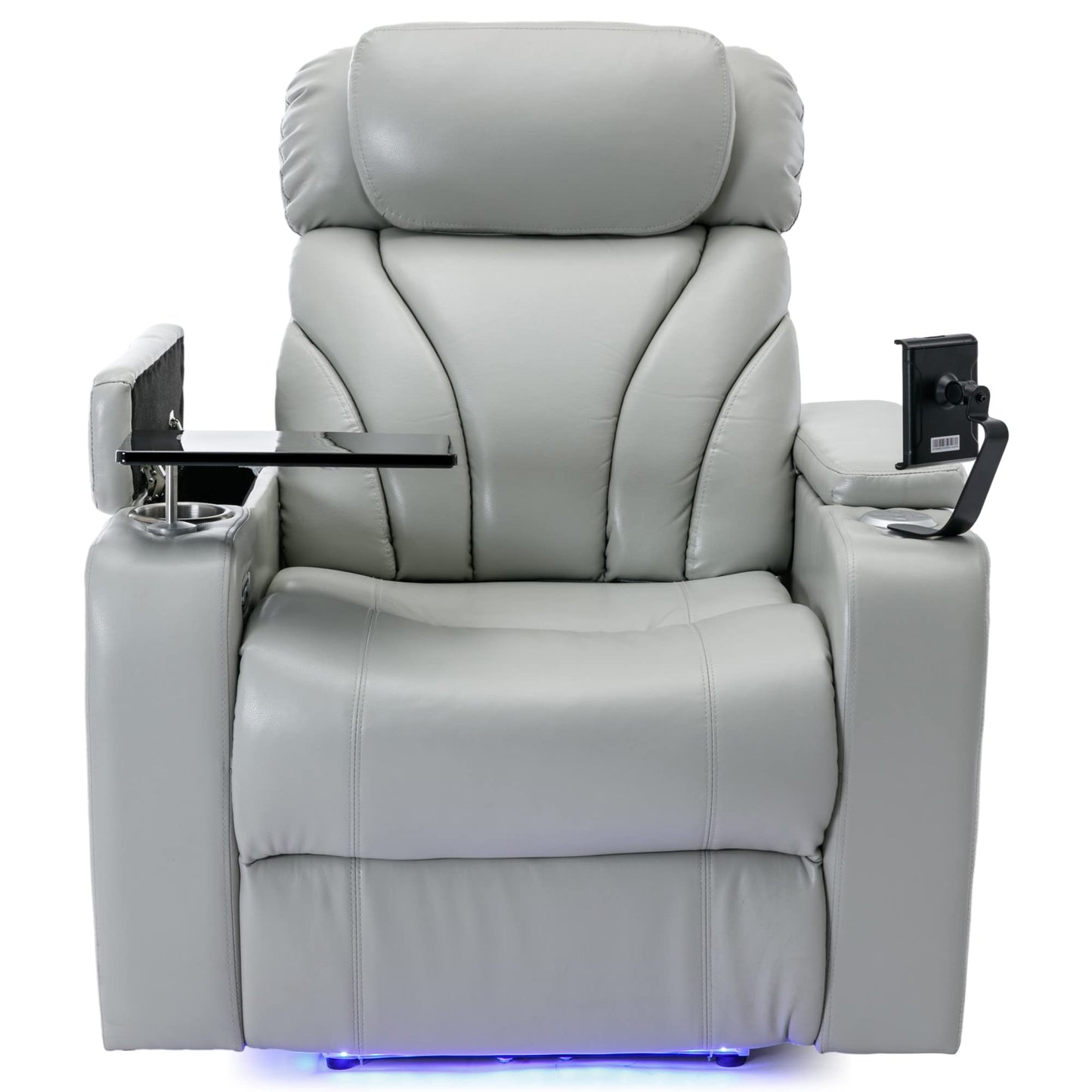 Merax Leather Recliner Chair, Electric Home Theater Seating with Multimedia Audio Armrest, Cup Holders & Storage, Light Grey