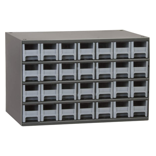 Akro-Mils Steel Garage Storage Cabinet, Small Parts Organizer Metal Cabinet for Hardware, Nails, Screws, Bolts, Nuts, and More, 17" W x 11" D x 11" H, 28-Drawer, Gray Cabinet/Gray Drawers (19228)