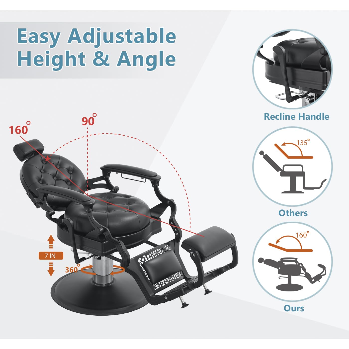 Nolasalon Barber Chair Hair Salon Chair,Heavy Duty 700 LBS, for Hair Stylist Barber Beauty Tattoo Massage(Black)