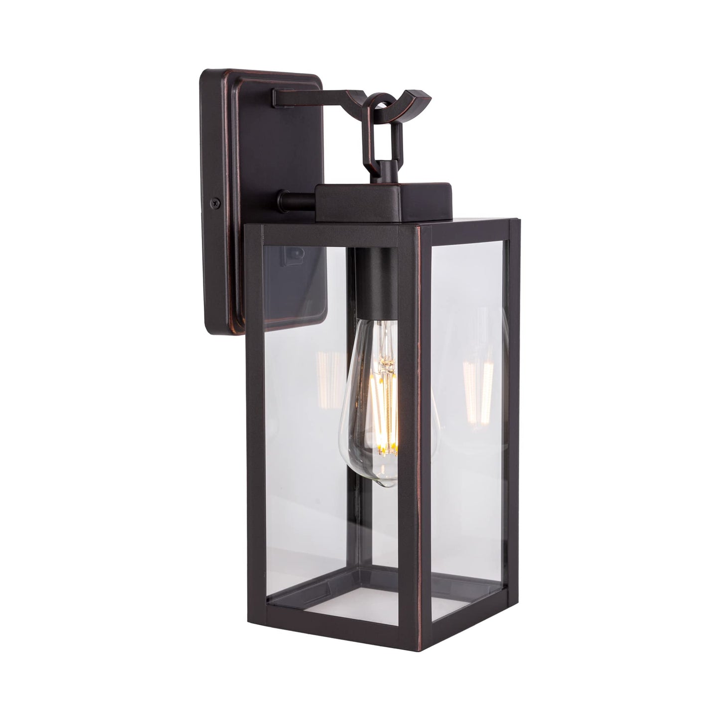 LIT-PaTH Outdoor Wall Lantern, E26 Max 60W, Anti-Rust Metal, Glass Shade, Oil Rubbed Bronze, Model LT-WL025, 1-Pack