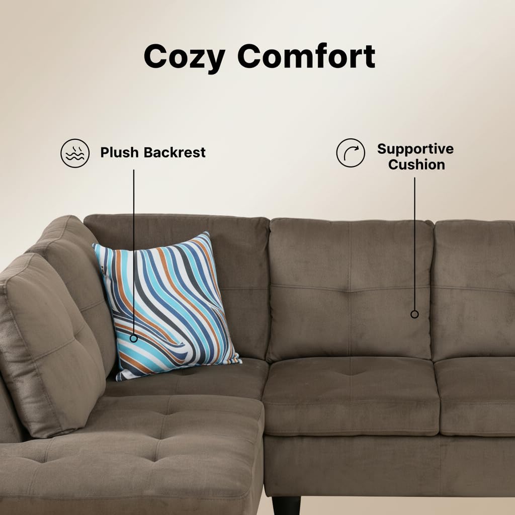 Trygoal Modern L-Shaped Sectional Sofa with Chaise Lounge, 4-Seater Velvet Couch with High-Density Foam Cushions, for Living Room, Apartment, Studio, Easy Assembly, Brown