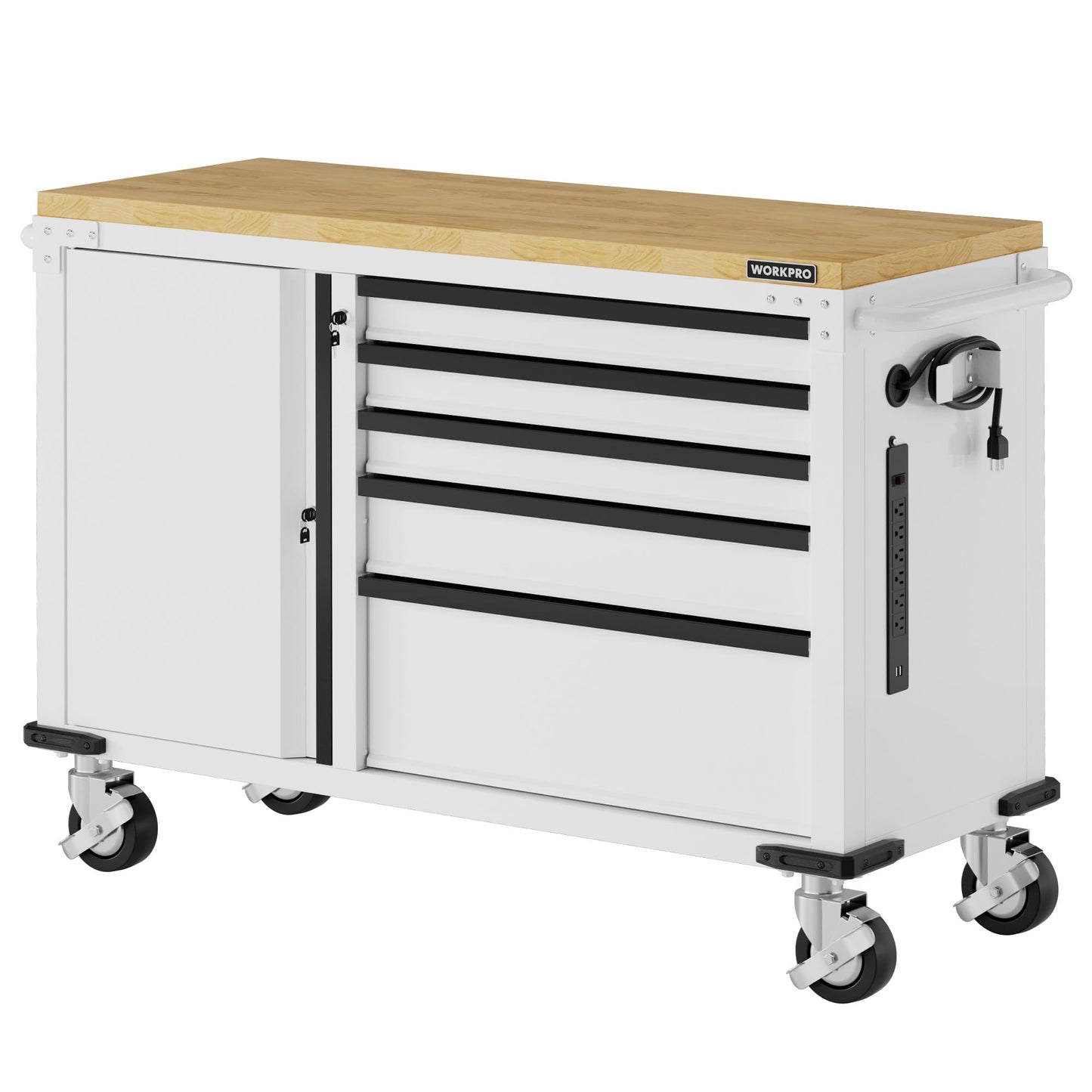 WORKPRO 52" x 20" 5-Drawer & 1-Door Rolling Tool Chest, Heavy Duty Tool Chest with Wheels, Power Strip, Locking System, Rolling Cabinet for Garage, Home & Kitchen, 1000 lbs Capacity