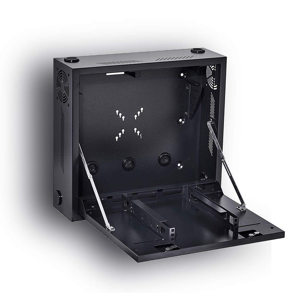 Kenuco Heavy Duty 16 Gauge Steel DVR Security Lockbox with Fan and Swing Open Top (24'' x 21'' x 8'' Black)