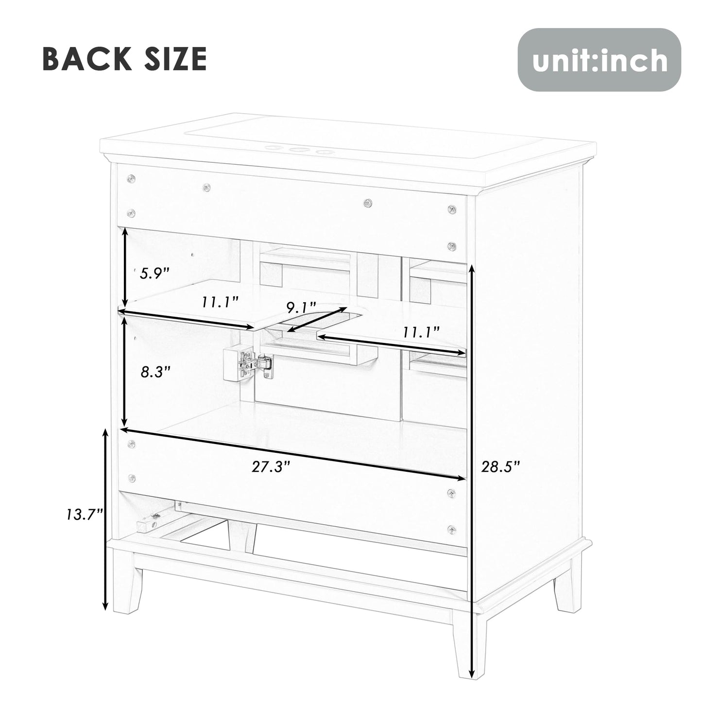 Merax 30" Bathroom Vanity Cabinet Base Only, Painted Solid Wood Frame, Multi-Functional Drawer Dividers, Storage Rack, Green